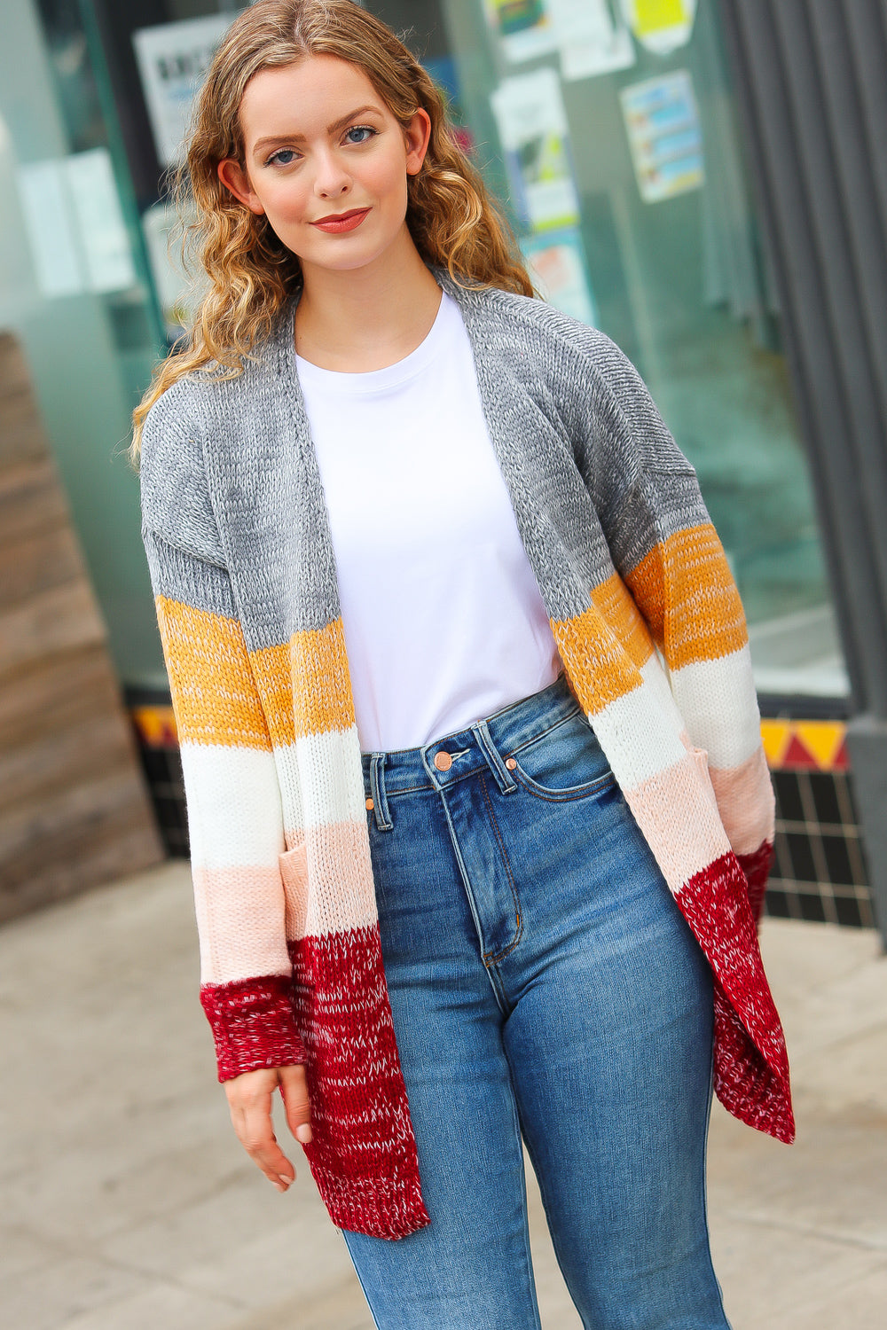 Fall For You Color Block Open Cardigan