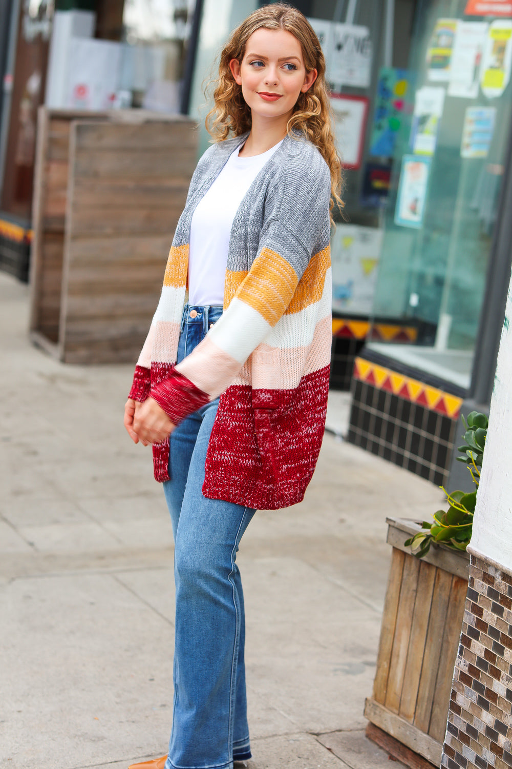 Fall For You Color Block Open Cardigan