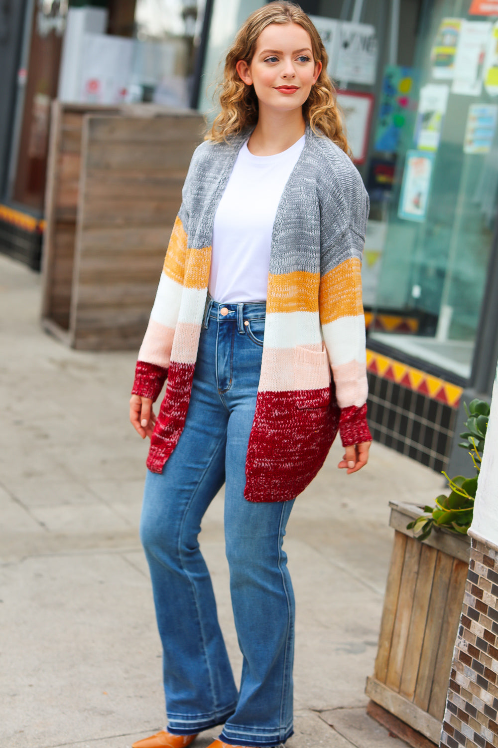Fall For You Color Block Open Cardigan