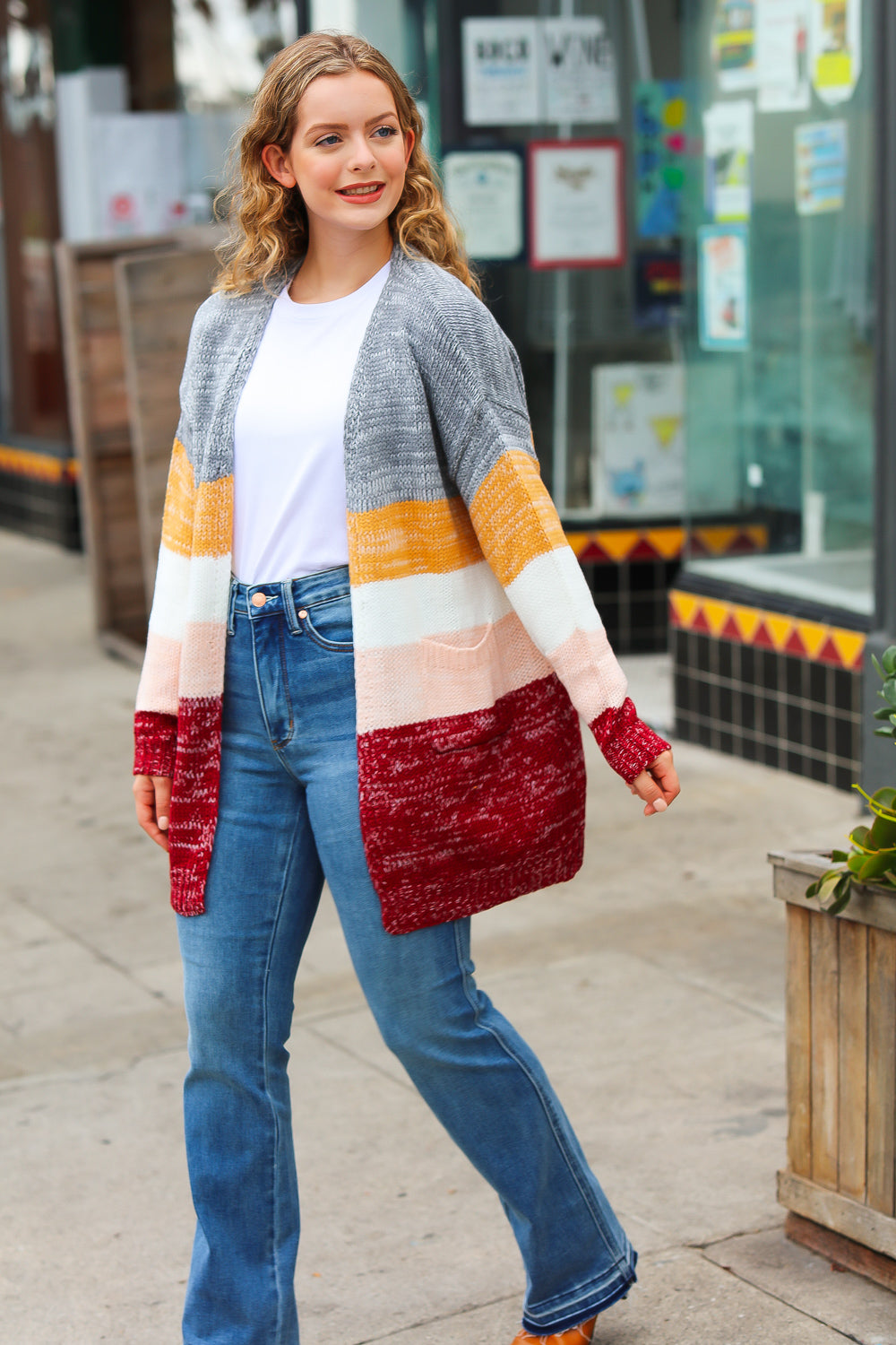 Fall For You Color Block Open Cardigan