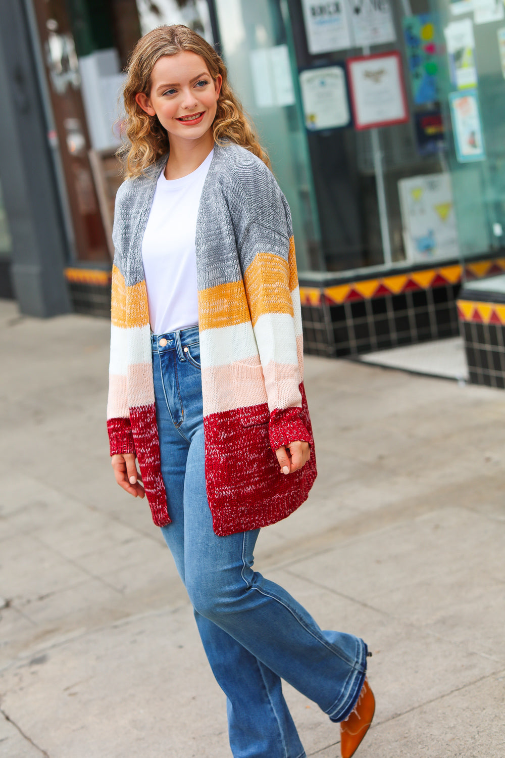 Fall For You Color Block Open Cardigan