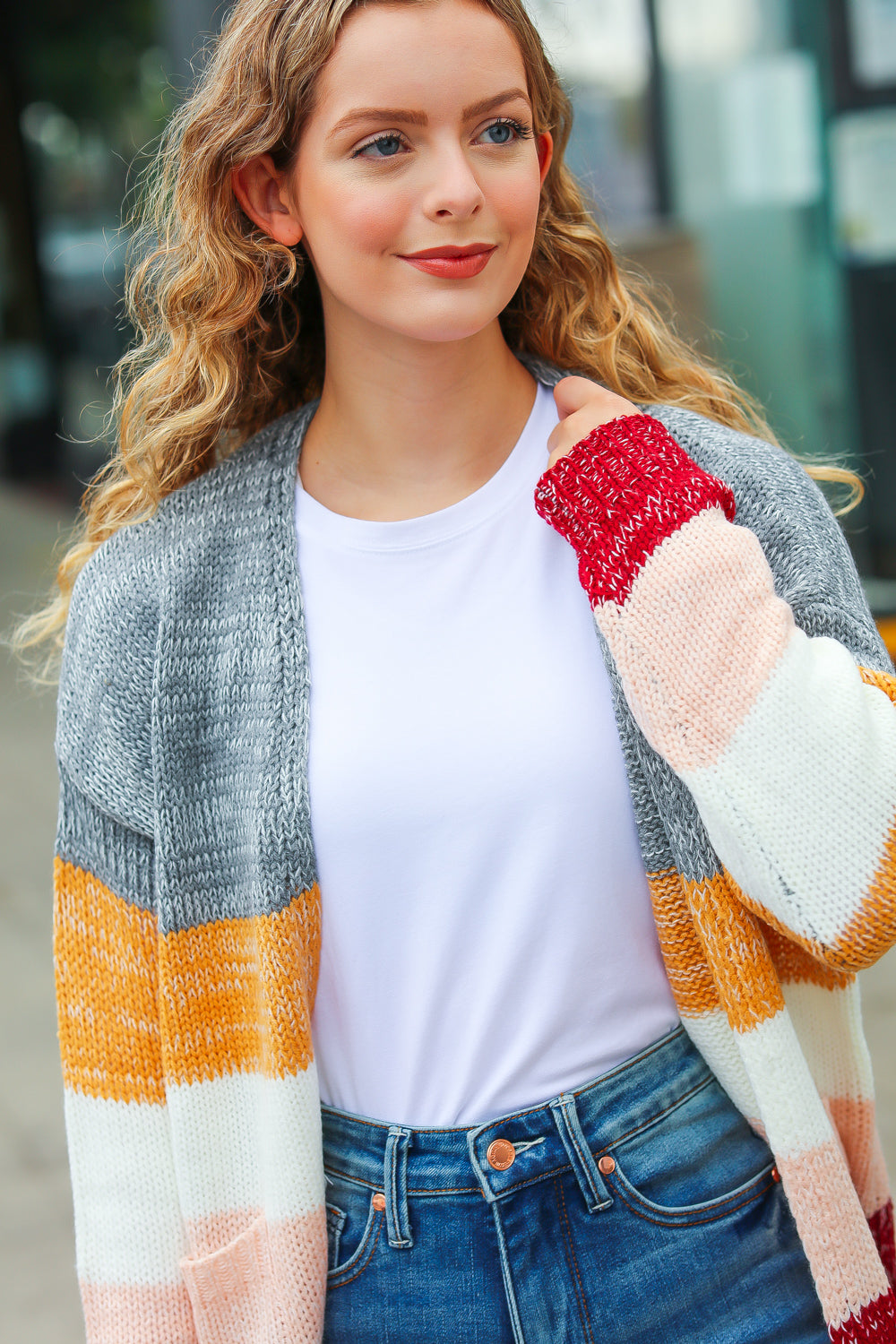 Fall For You Color Block Open Cardigan