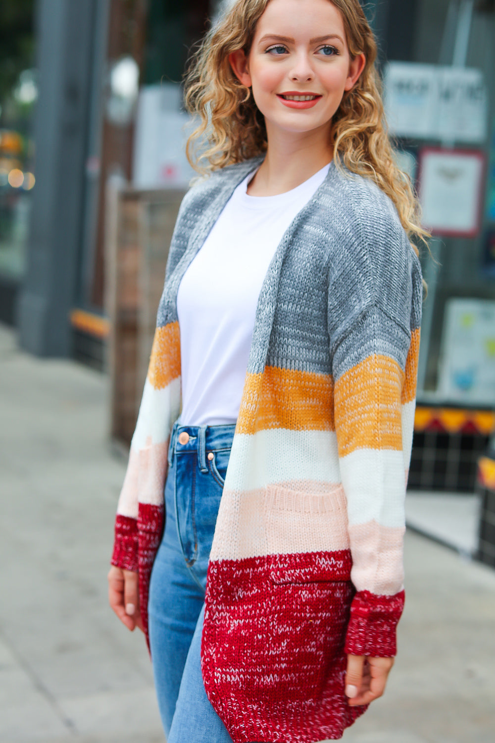 Fall For You Color Block Open Cardigan