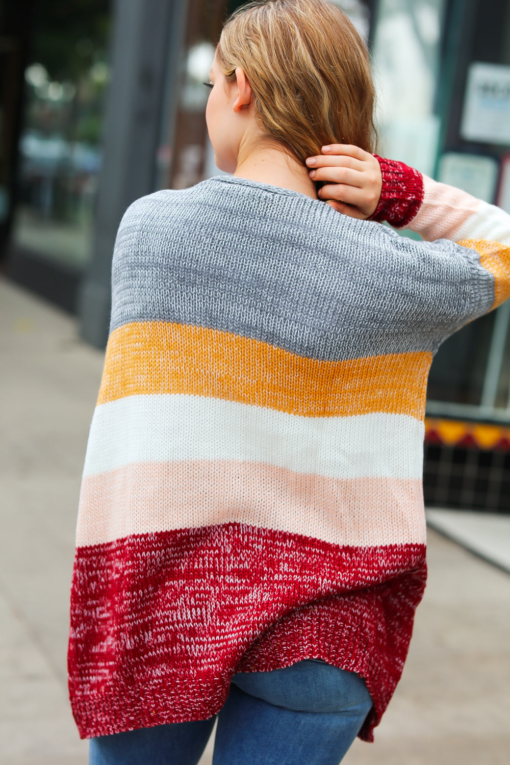 Fall For You Color Block Open Cardigan