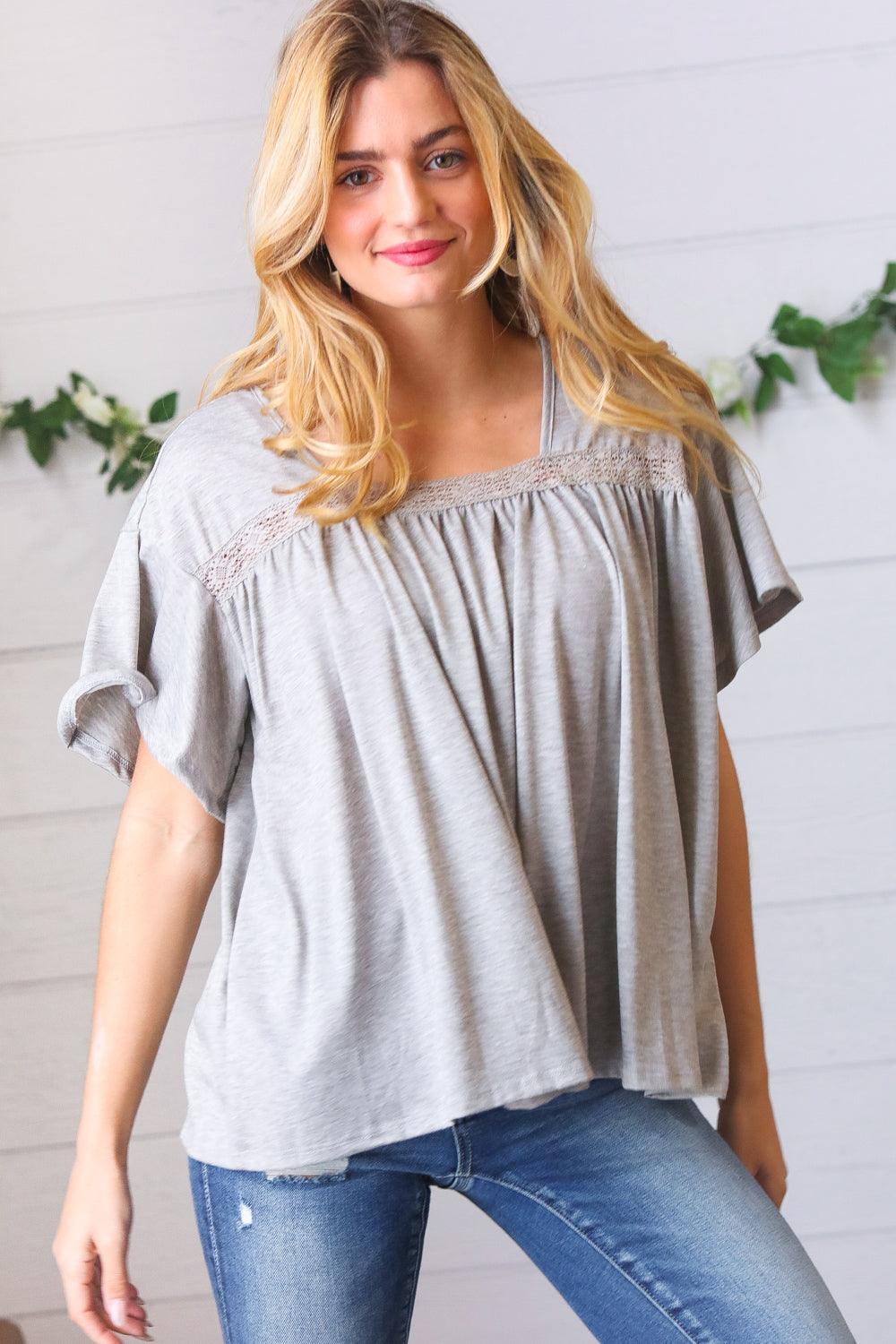 Stay Awhile Crochet Square Neck Top - Atomic Wildflower