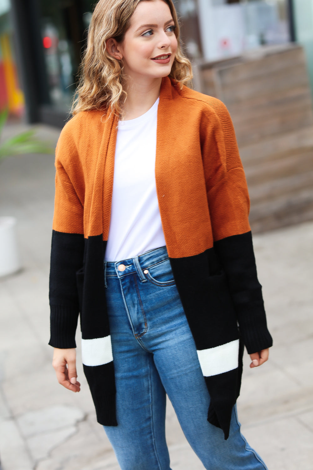 Layer Me Up Color Block Knit Open Cardigan