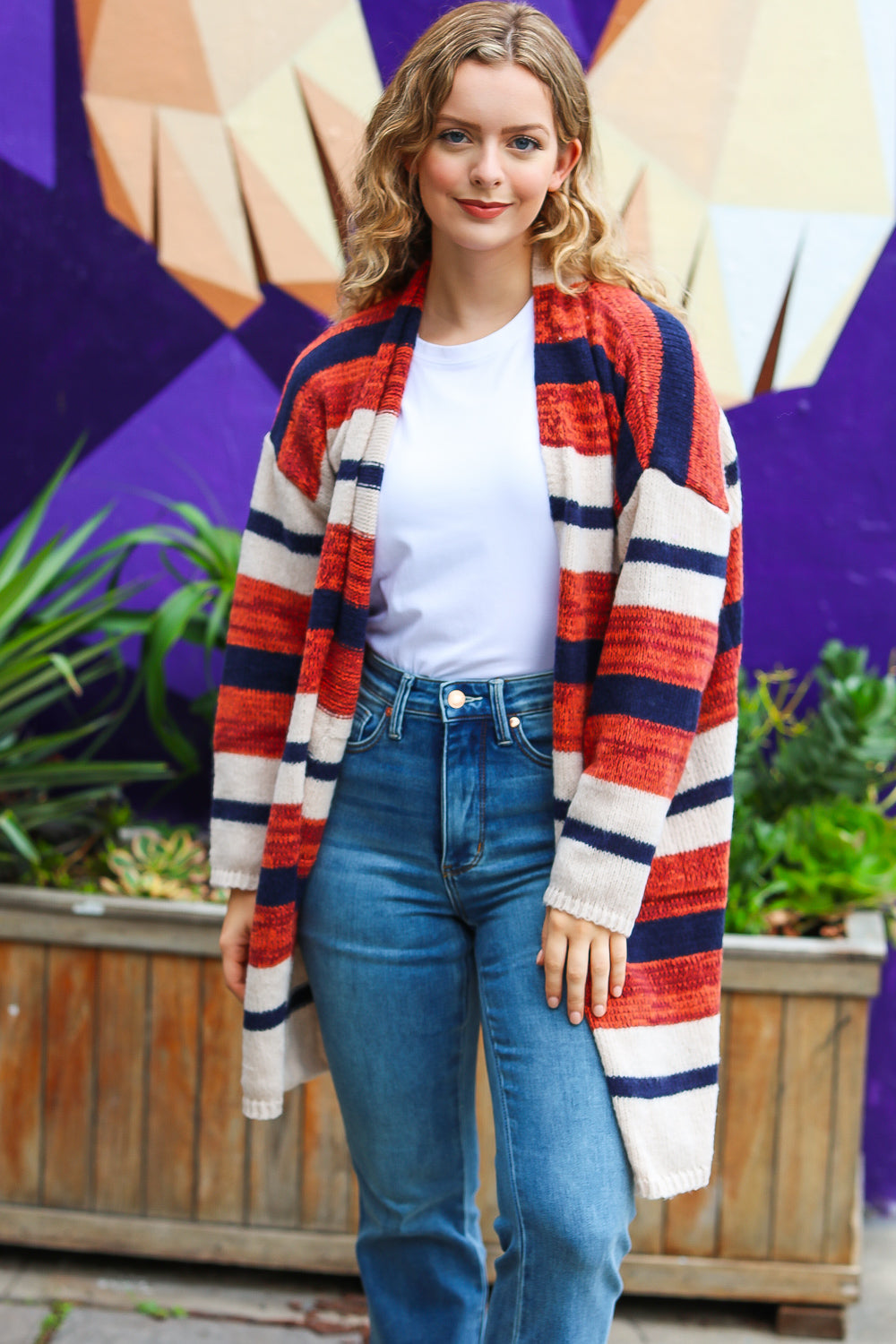 All Put Together Striped Pocketed Cardigan