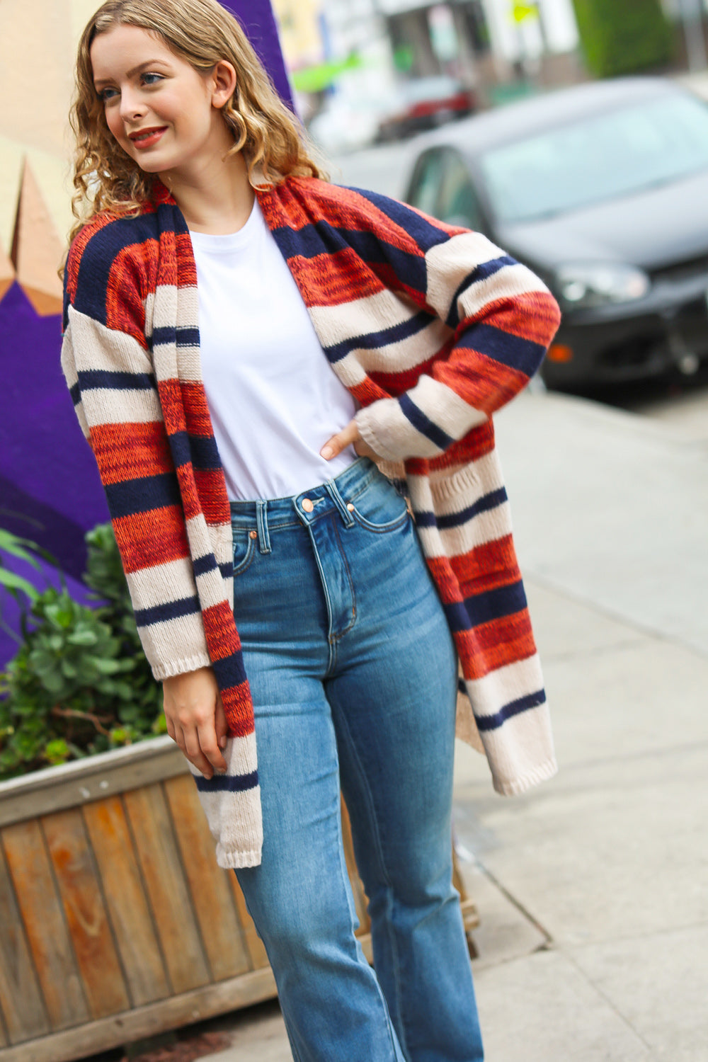 All Put Together Striped Pocketed Cardigan