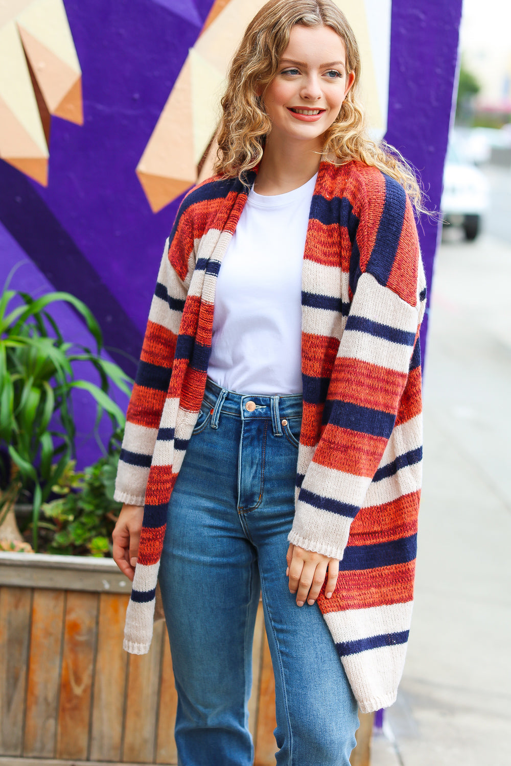 All Put Together Striped Pocketed Cardigan