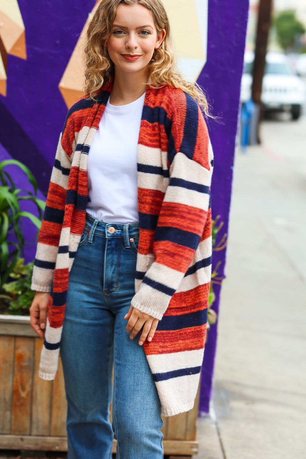All Put Together Striped Pocketed Cardigan