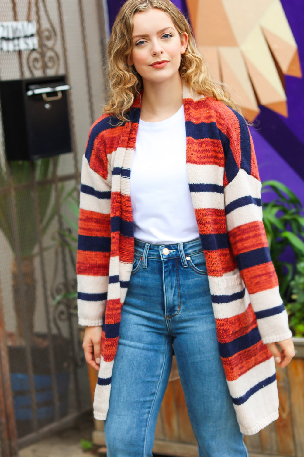 All Put Together Striped Pocketed Cardigan