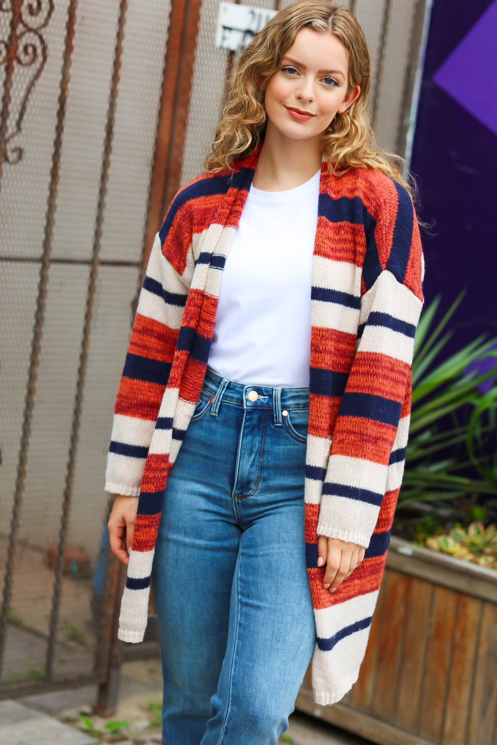 All Put Together Striped Pocketed Cardigan