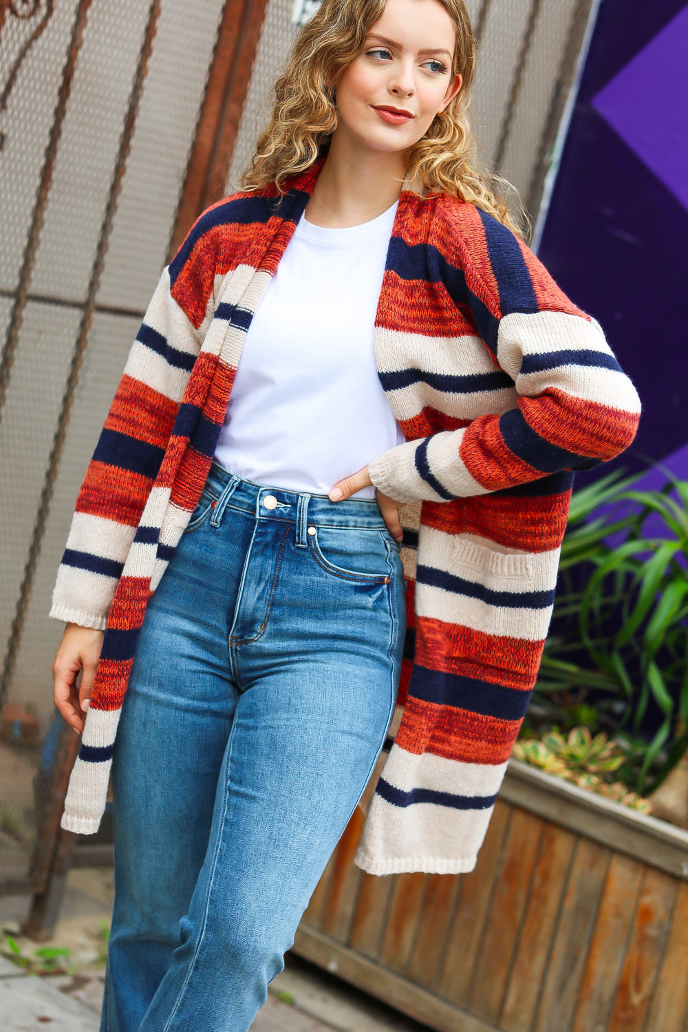 All Put Together Striped Pocketed Cardigan