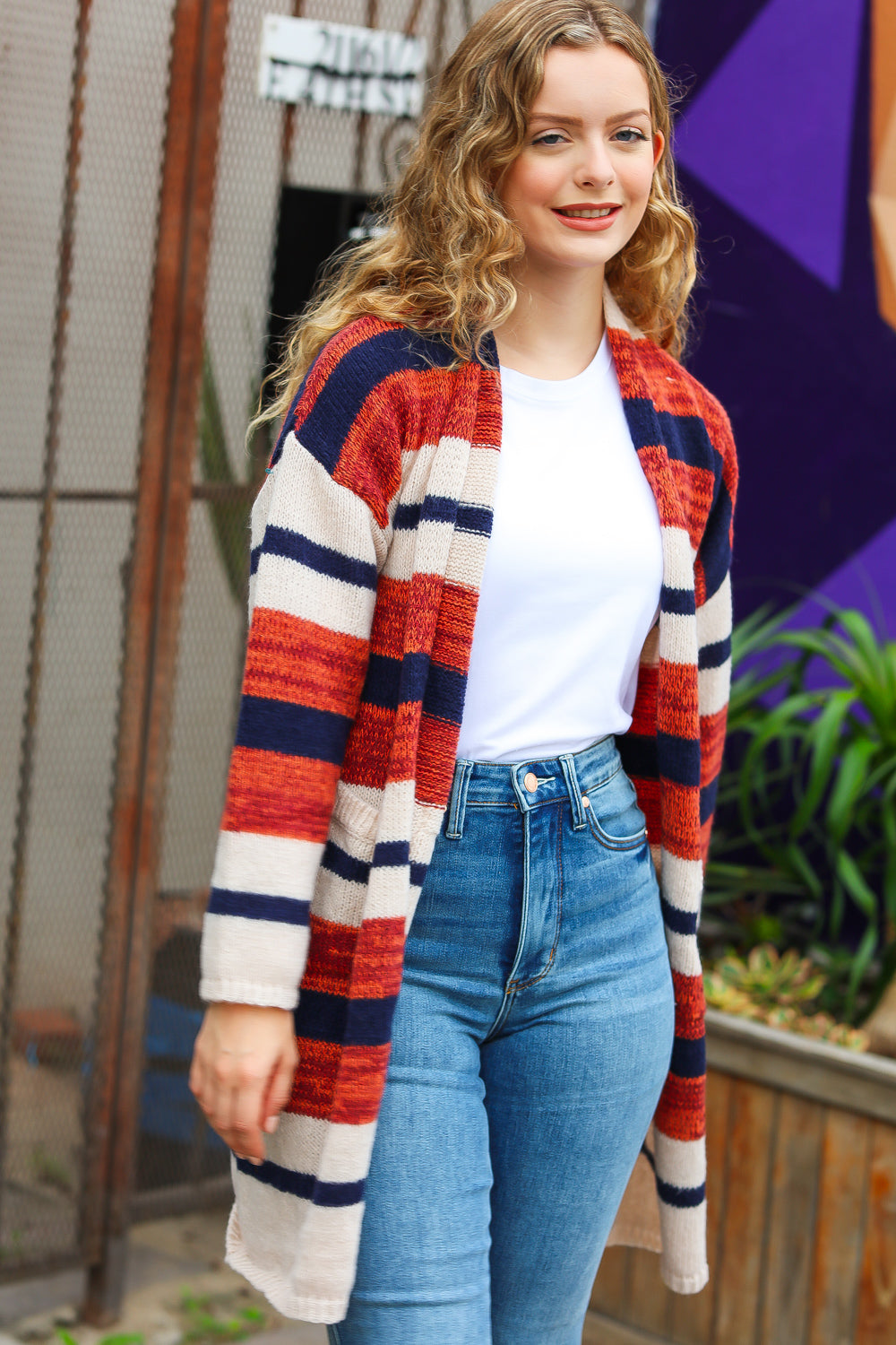 All Put Together Striped Pocketed Cardigan