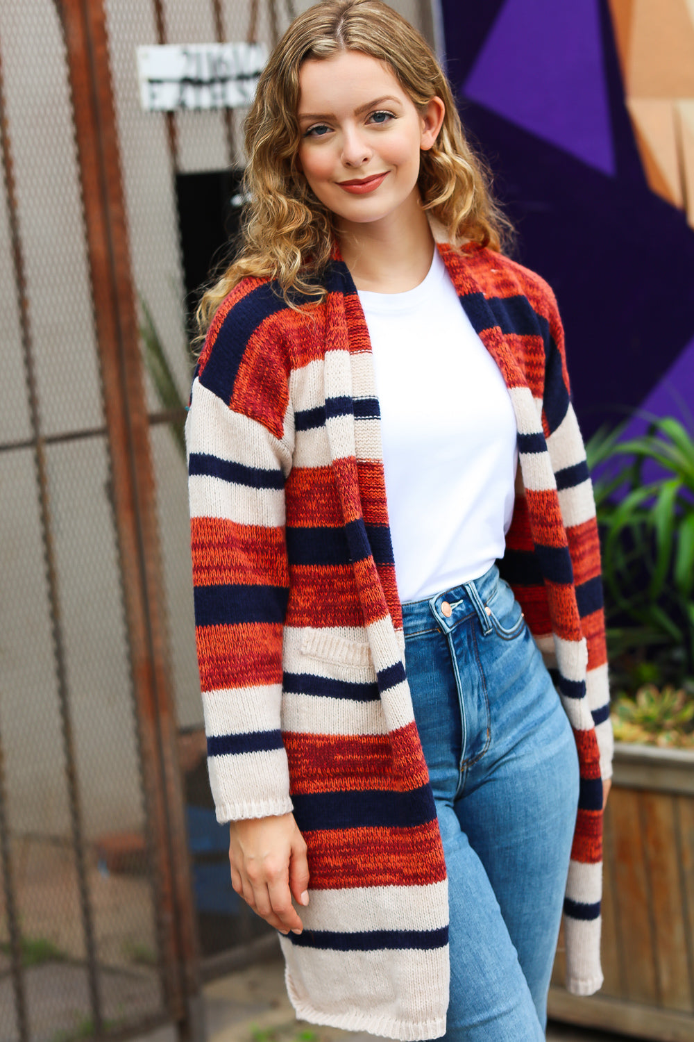 All Put Together Striped Pocketed Cardigan