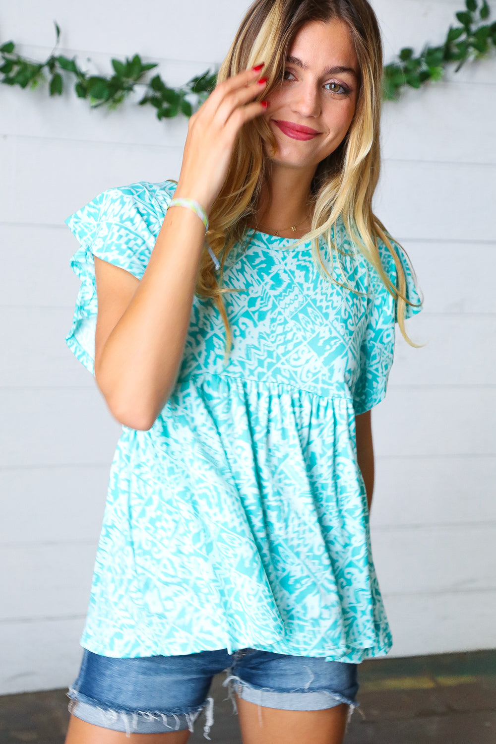 Feelin’ Fresh Ruffle Short Sleeve Babydoll Top - Atomic Wildflower