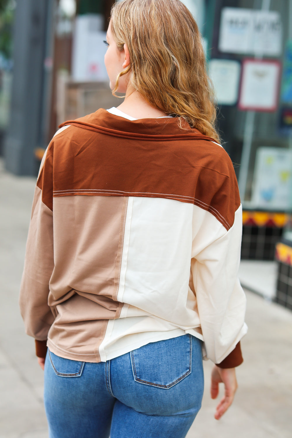 Fun Days Ahead Sepia Color Block Button Down Pullover