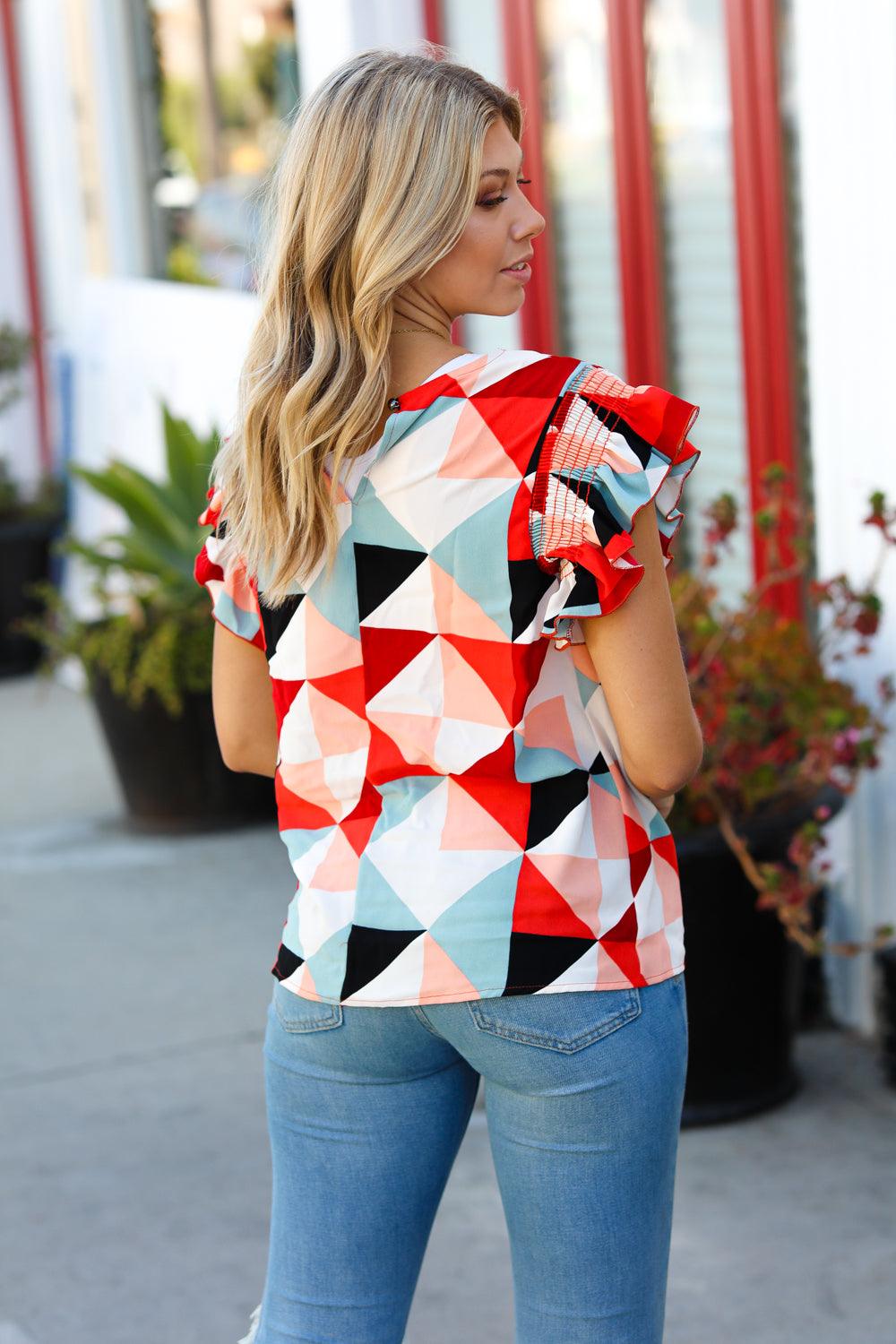 Make You Happy Frill Sleeve Top - Atomic Wildflower