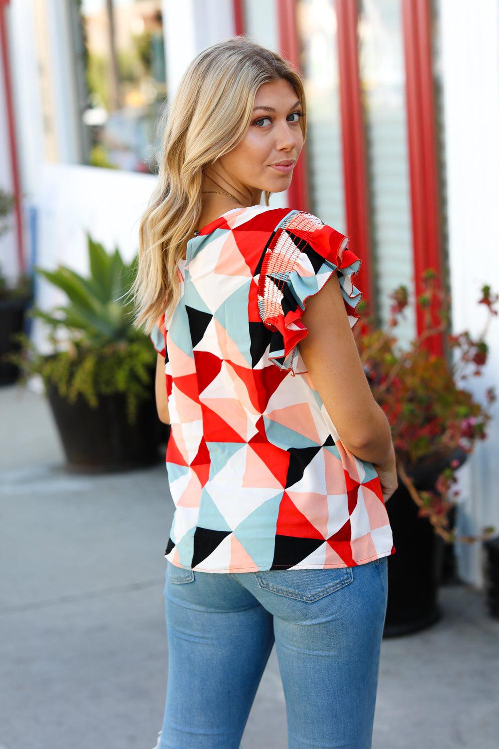 Make You Happy Frill Sleeve Top - Atomic Wildflower