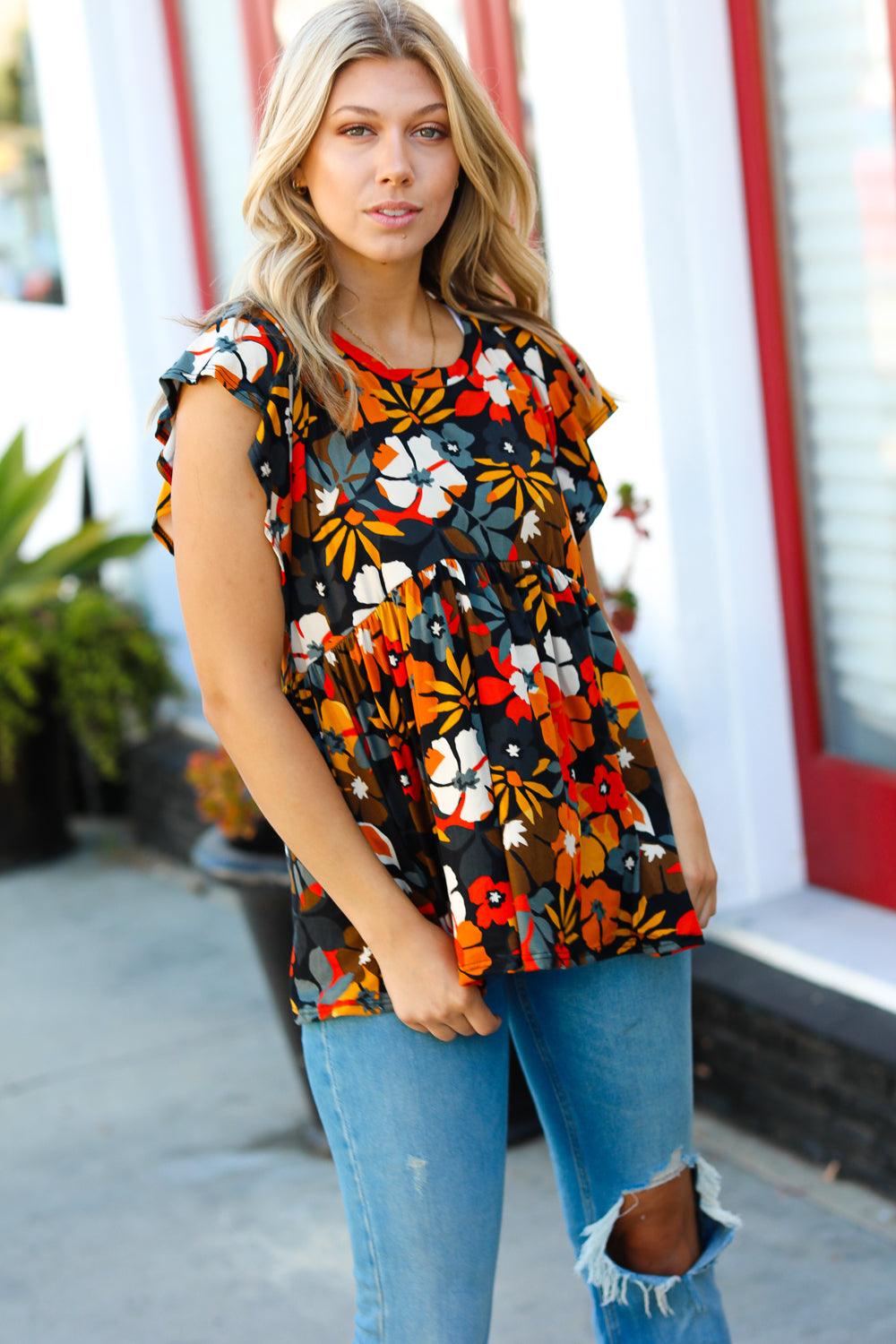 If She Might Be Long Sleeve Babydoll Dress - Atomic Wildflower