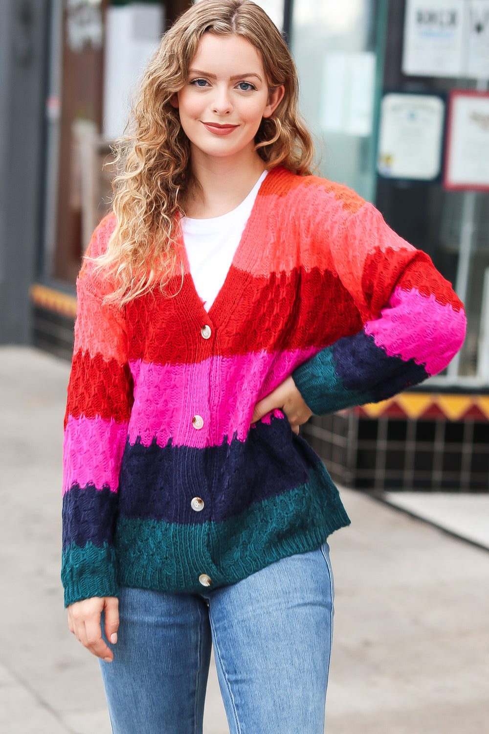 Make Your Day Honeycomb Knit Button Down Cardigan