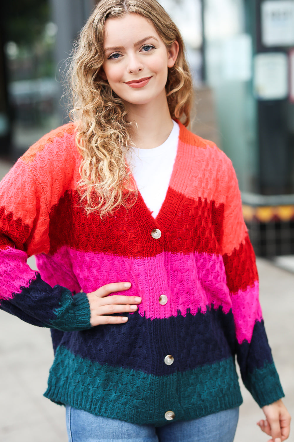 Make Your Day Honeycomb Knit Button Down Cardigan