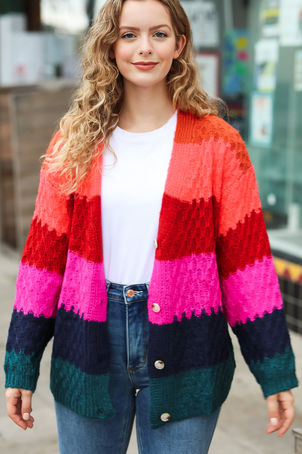 Make Your Day Honeycomb Knit Button Down Cardigan