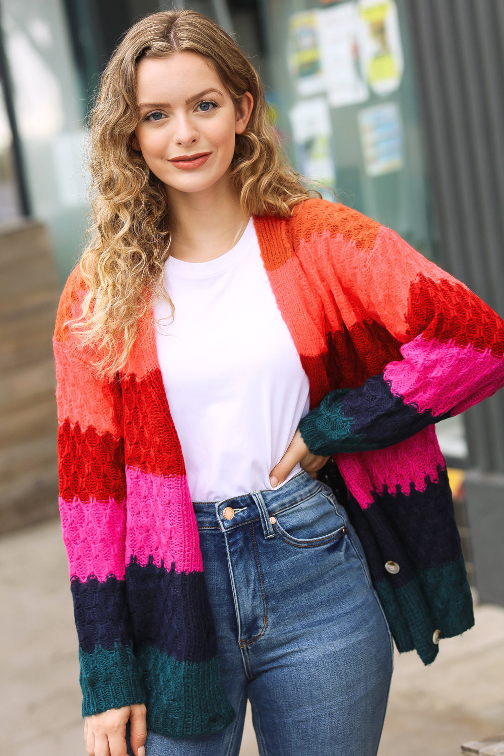 Make Your Day Honeycomb Knit Button Down Cardigan