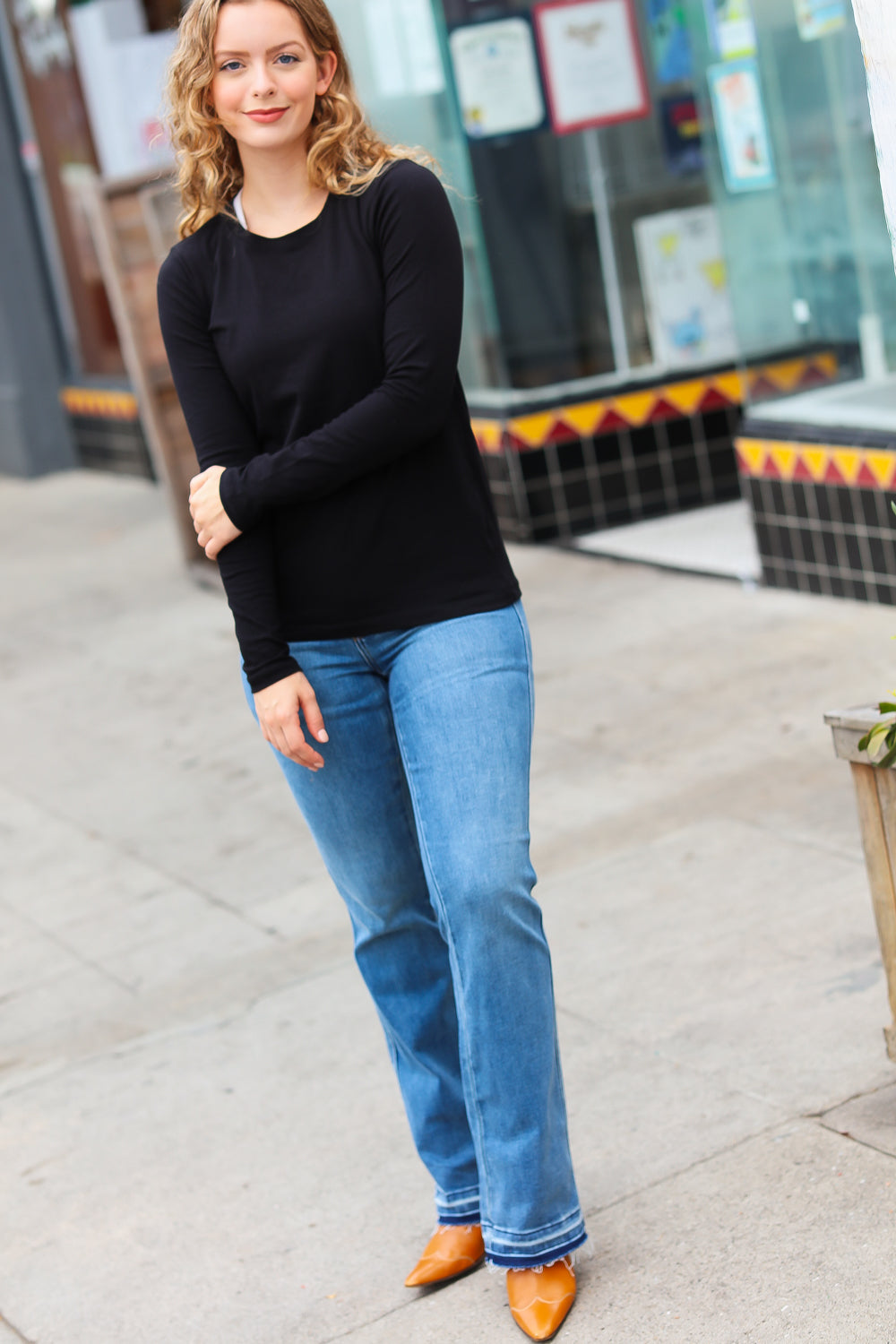 Simple Solutions Cotton Crew Neck Long Sleeve T-Shirt • Black