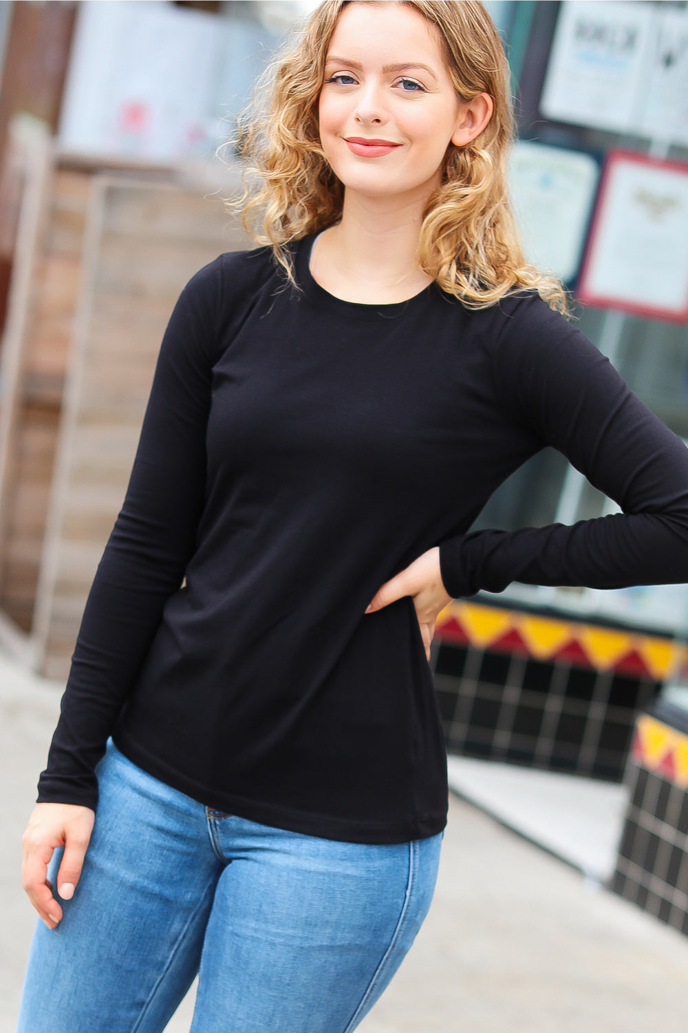 Simple Solutions Cotton Crew Neck Long Sleeve T-Shirt • Black