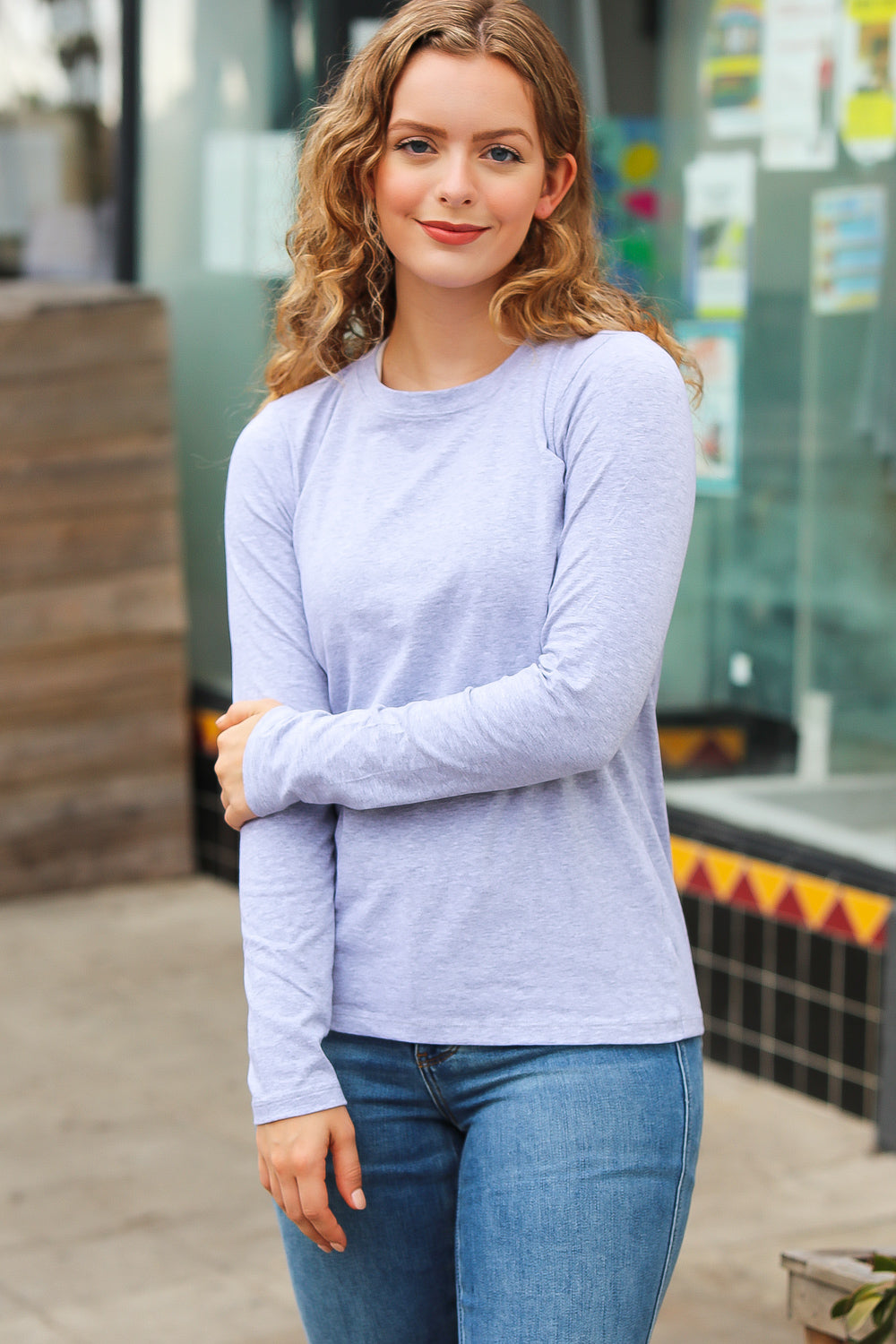 Simple Solutions Cotton Crew Neck Long Sleeve T-Shirt • Grey