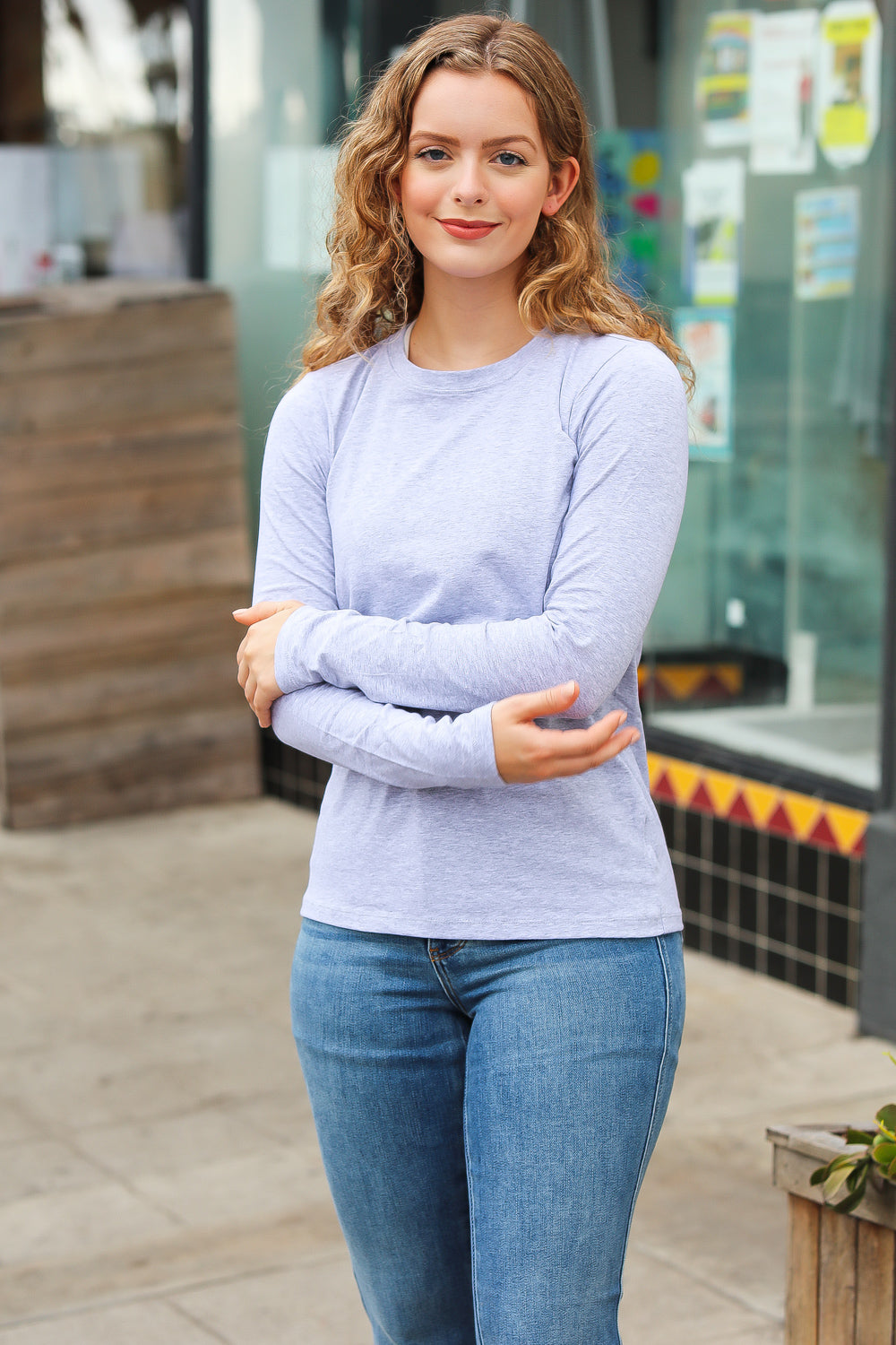 Simple Solutions Cotton Crew Neck Long Sleeve T-Shirt • Grey