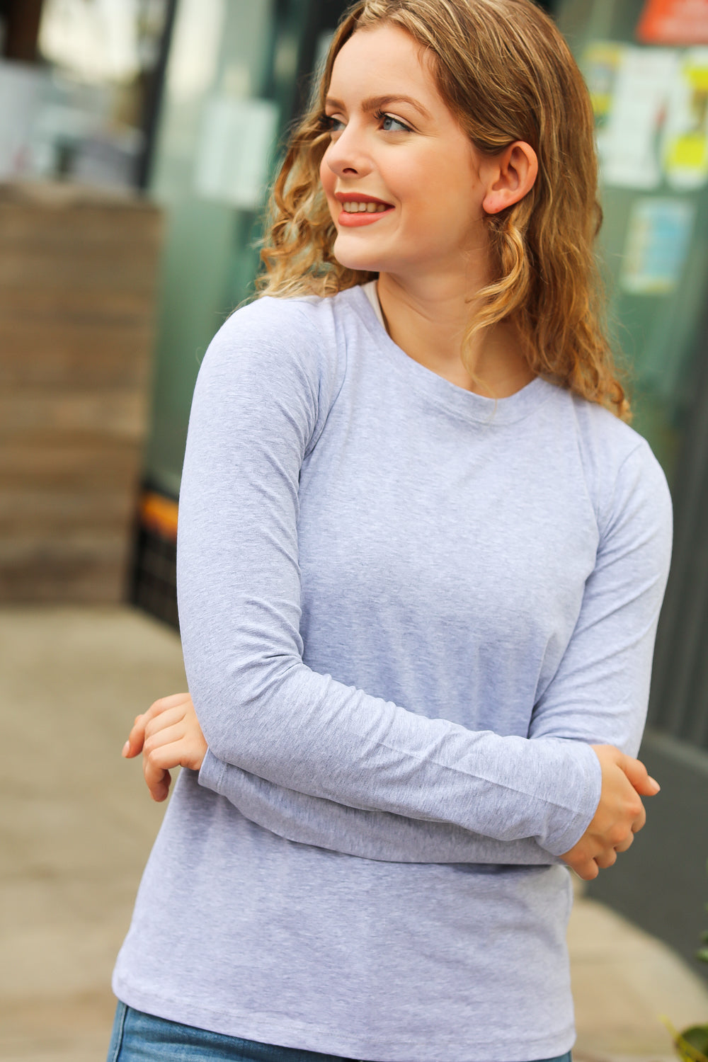 Simple Solutions Cotton Crew Neck Long Sleeve T-Shirt • Grey