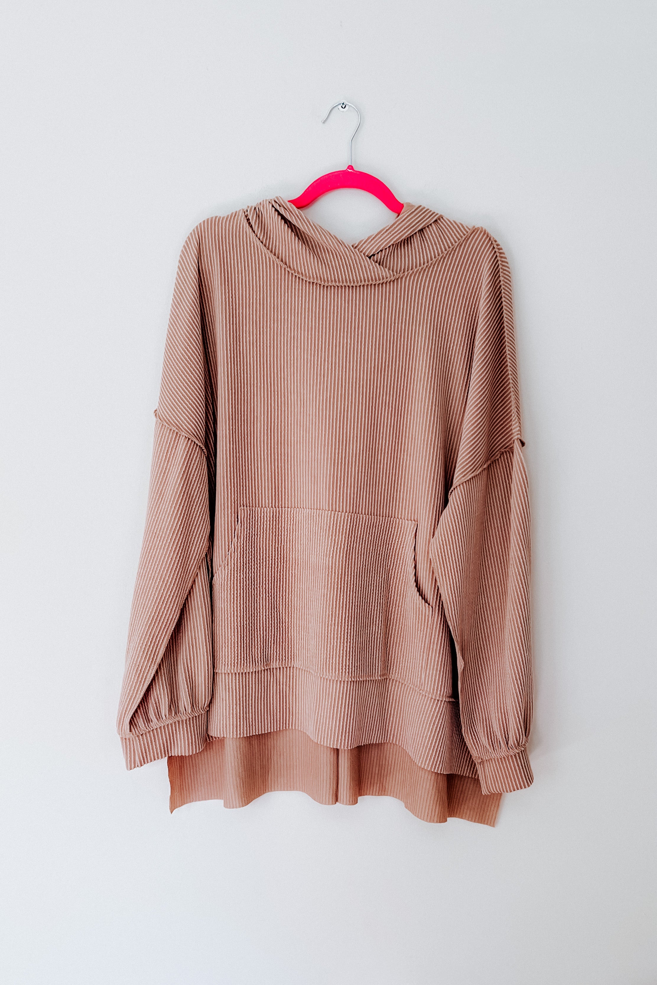 Cozy Up Mineral Wash Rib Knit Hoodie • Latte