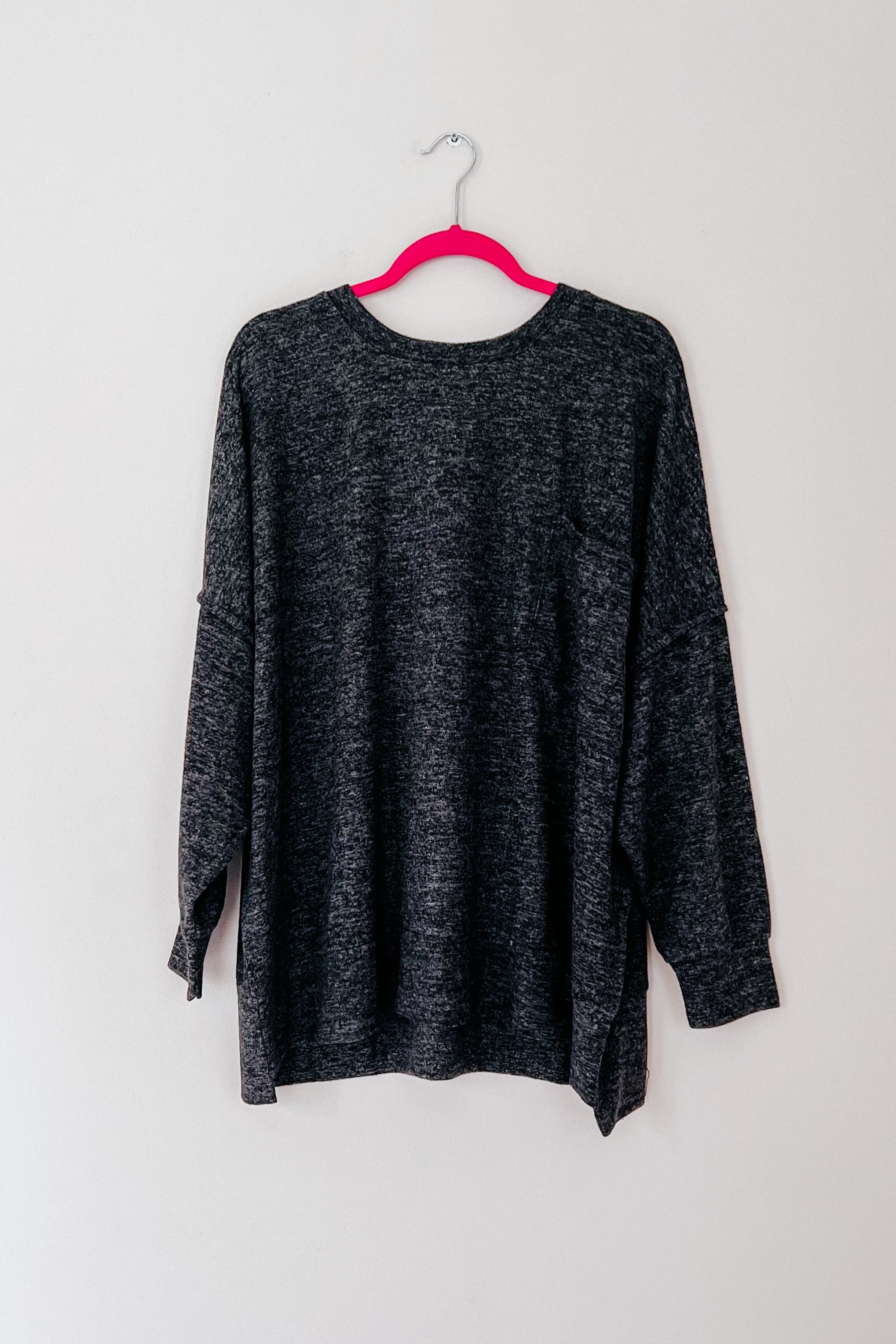 Stay Awhile Drop Shoulder Melange Sweater • Charcoal