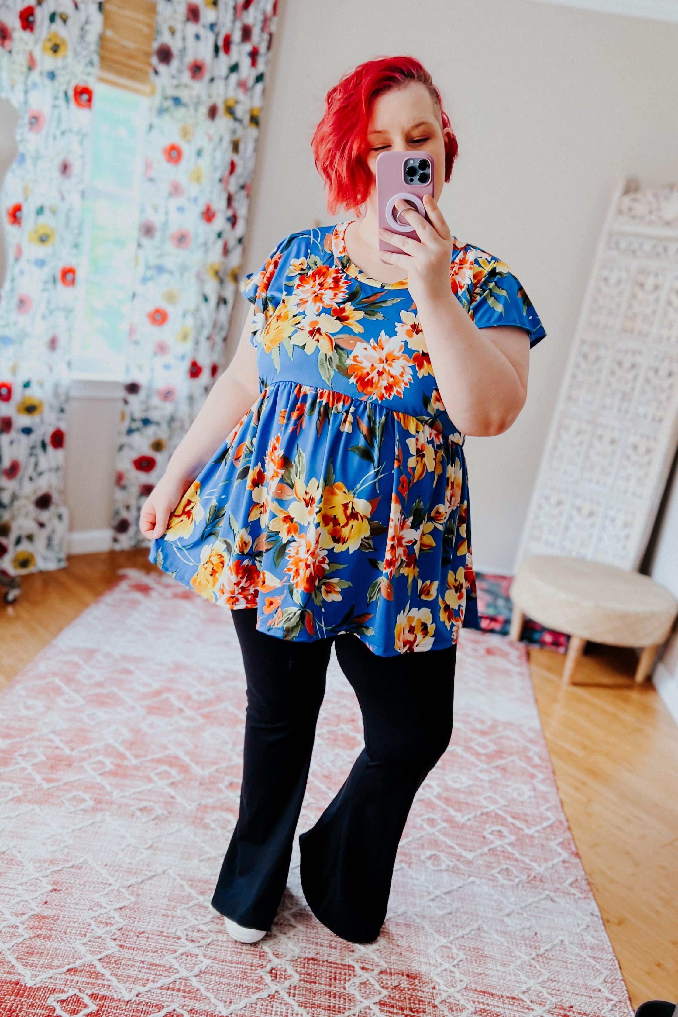 Easy Does It Ruffle Sleeve Babydoll Top - Atomic Wildflower