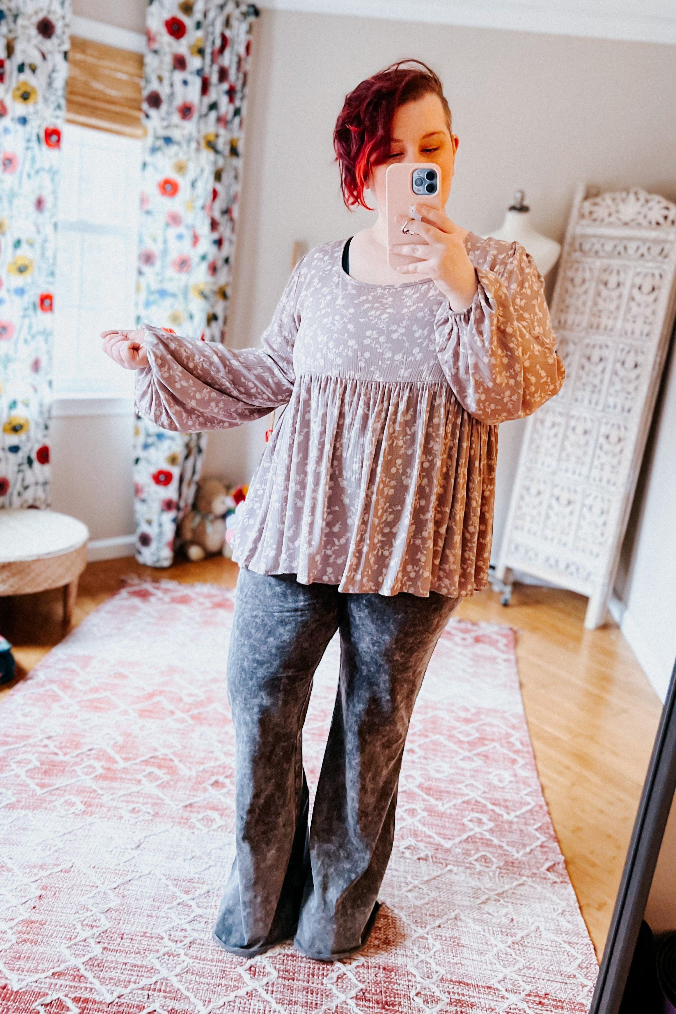 La La Crinkle Floral Lace-Up Woven Bubble Sleeve Top - Atomic Wildflower