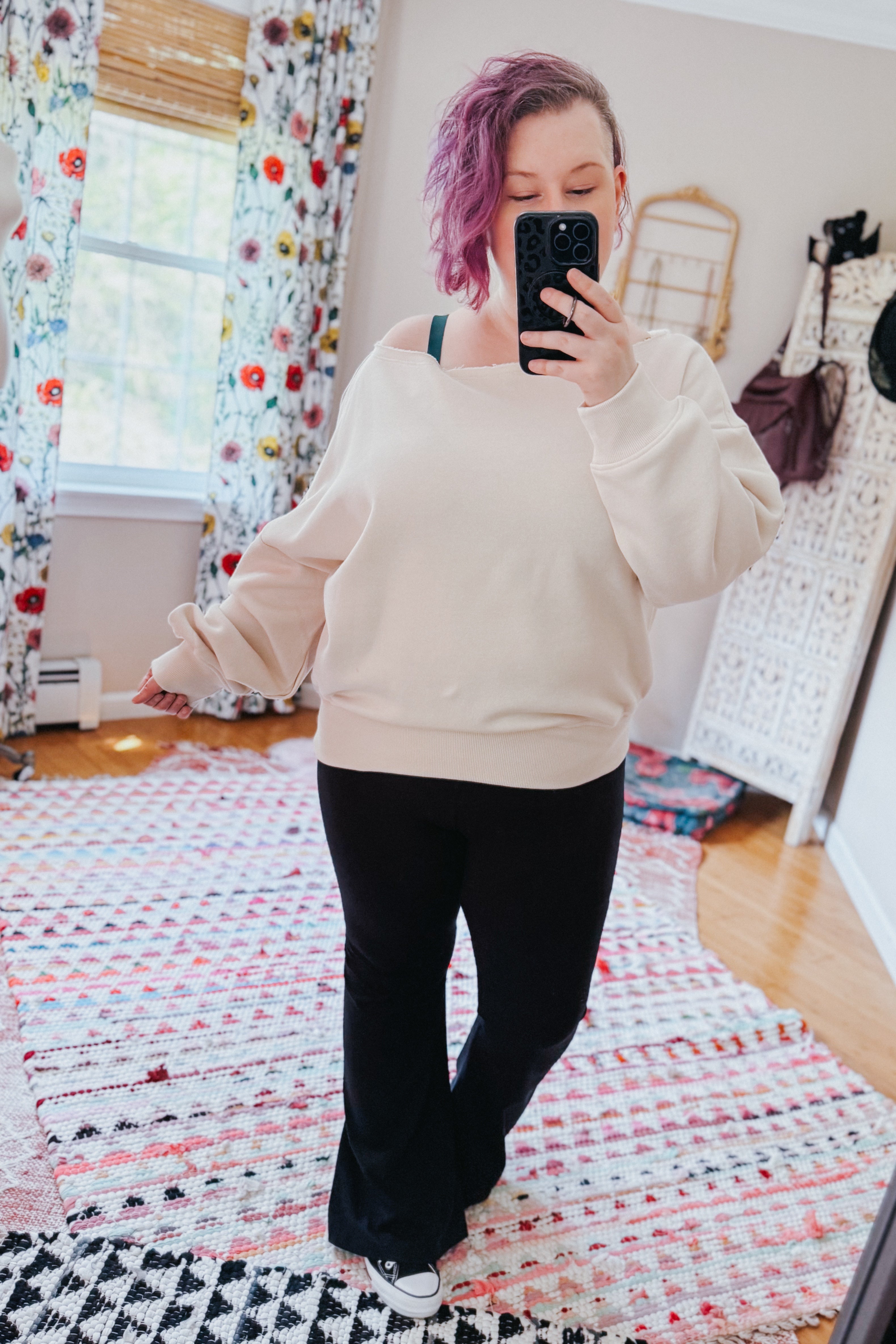 Side Hustle Off Shoulder Long Sleeve Top • Bone