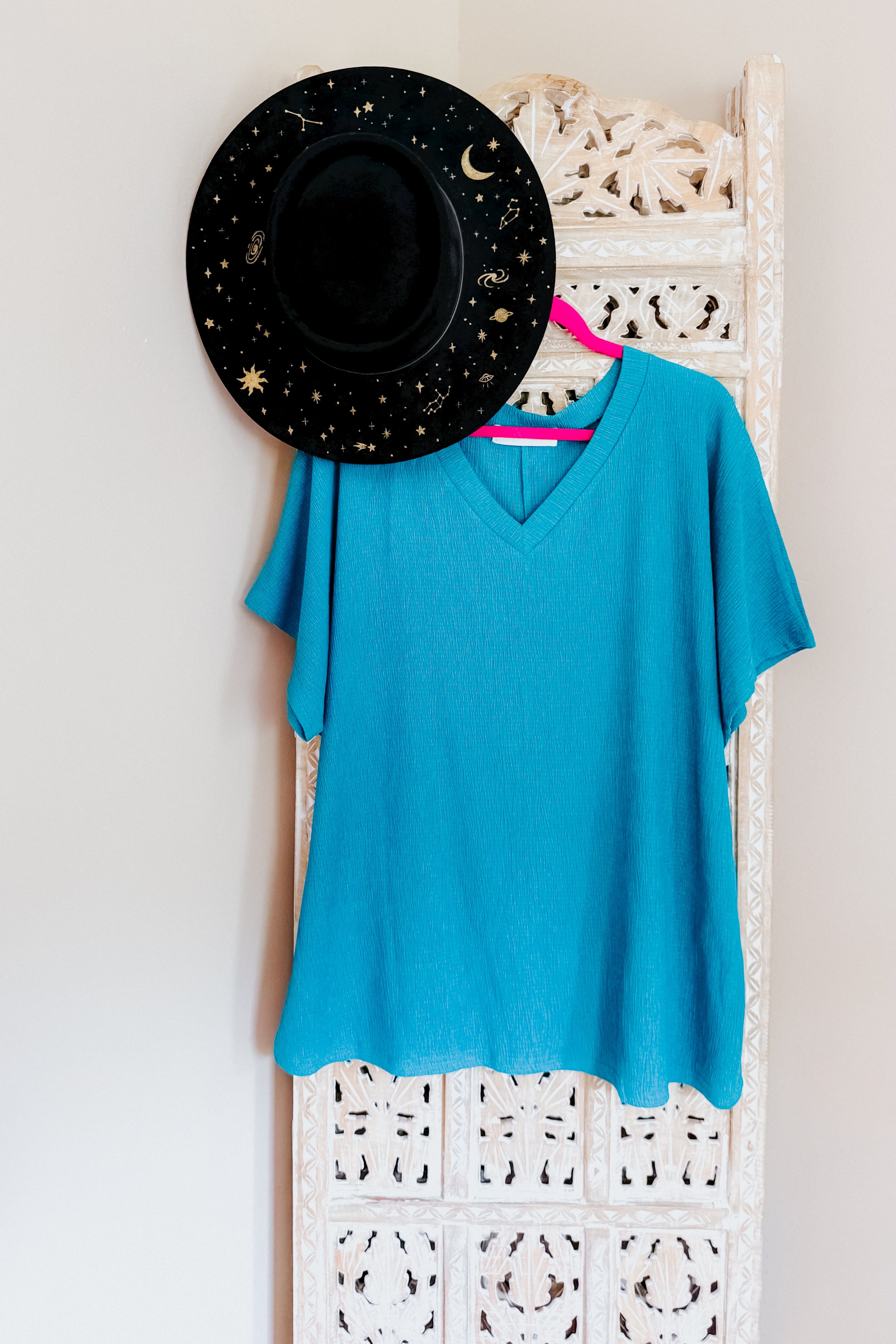 Trial and Error Textured V-Neck Blouse • Teal