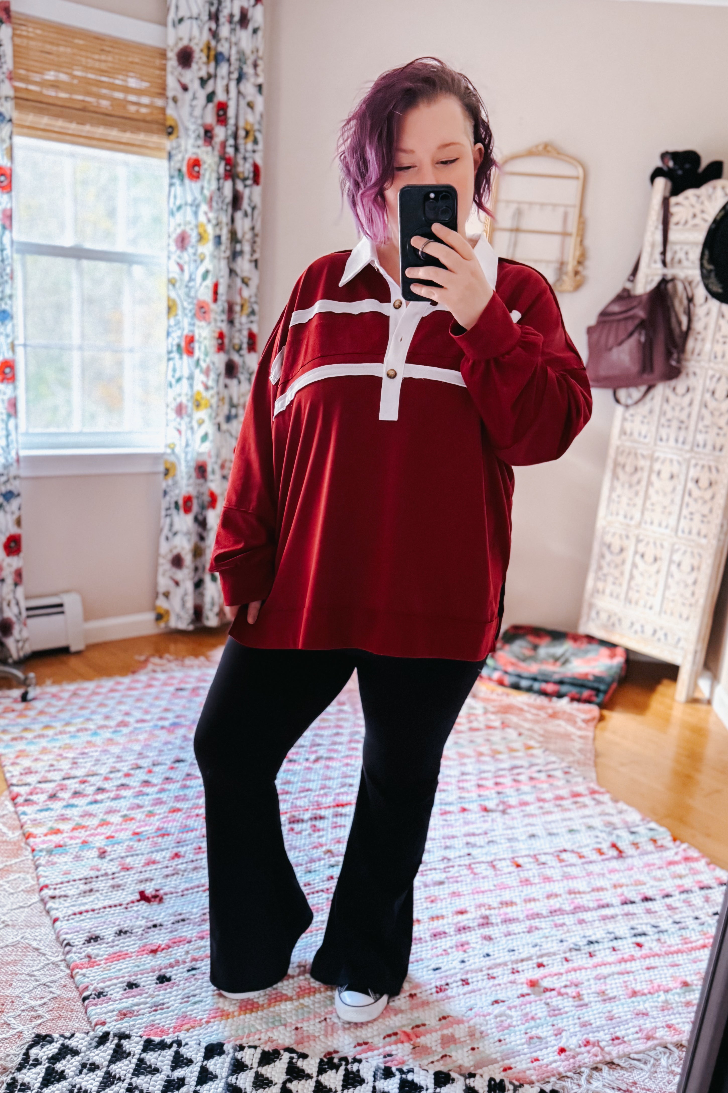 Prep School Chic Polo Top • Wine