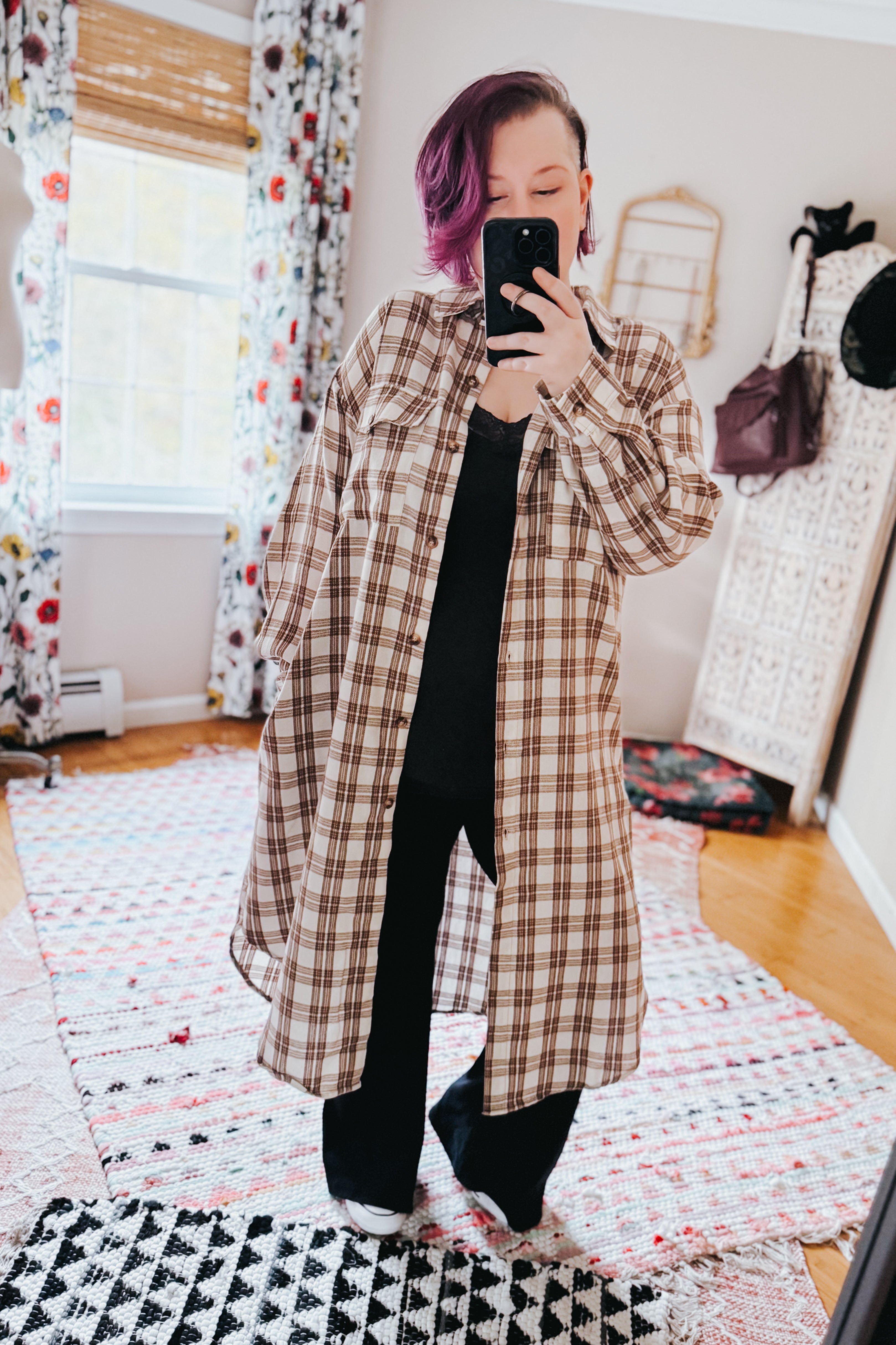 Playful in Plaid Button Down Cardigan Top • Mocha