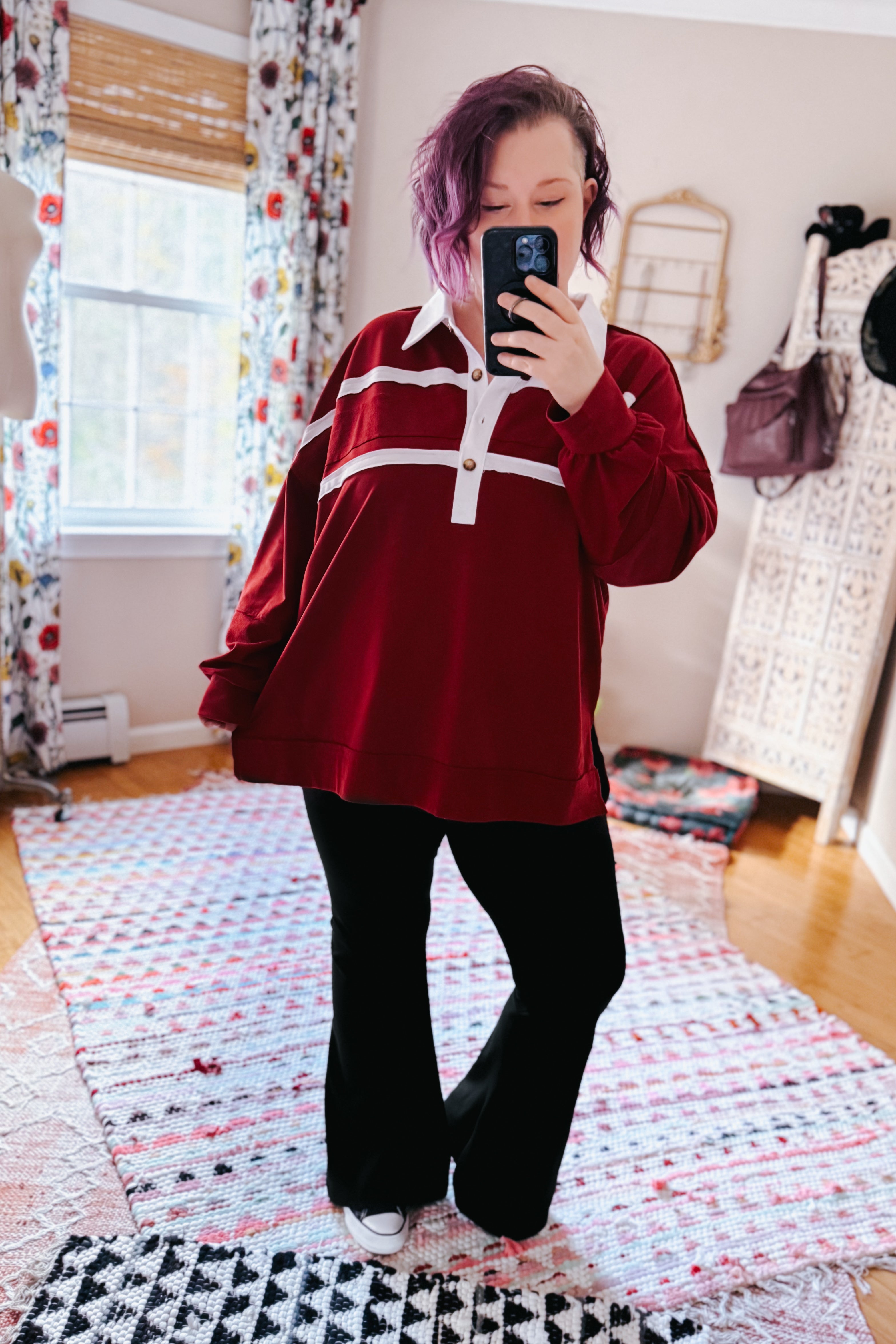 Prep School Chic Polo Top • Wine