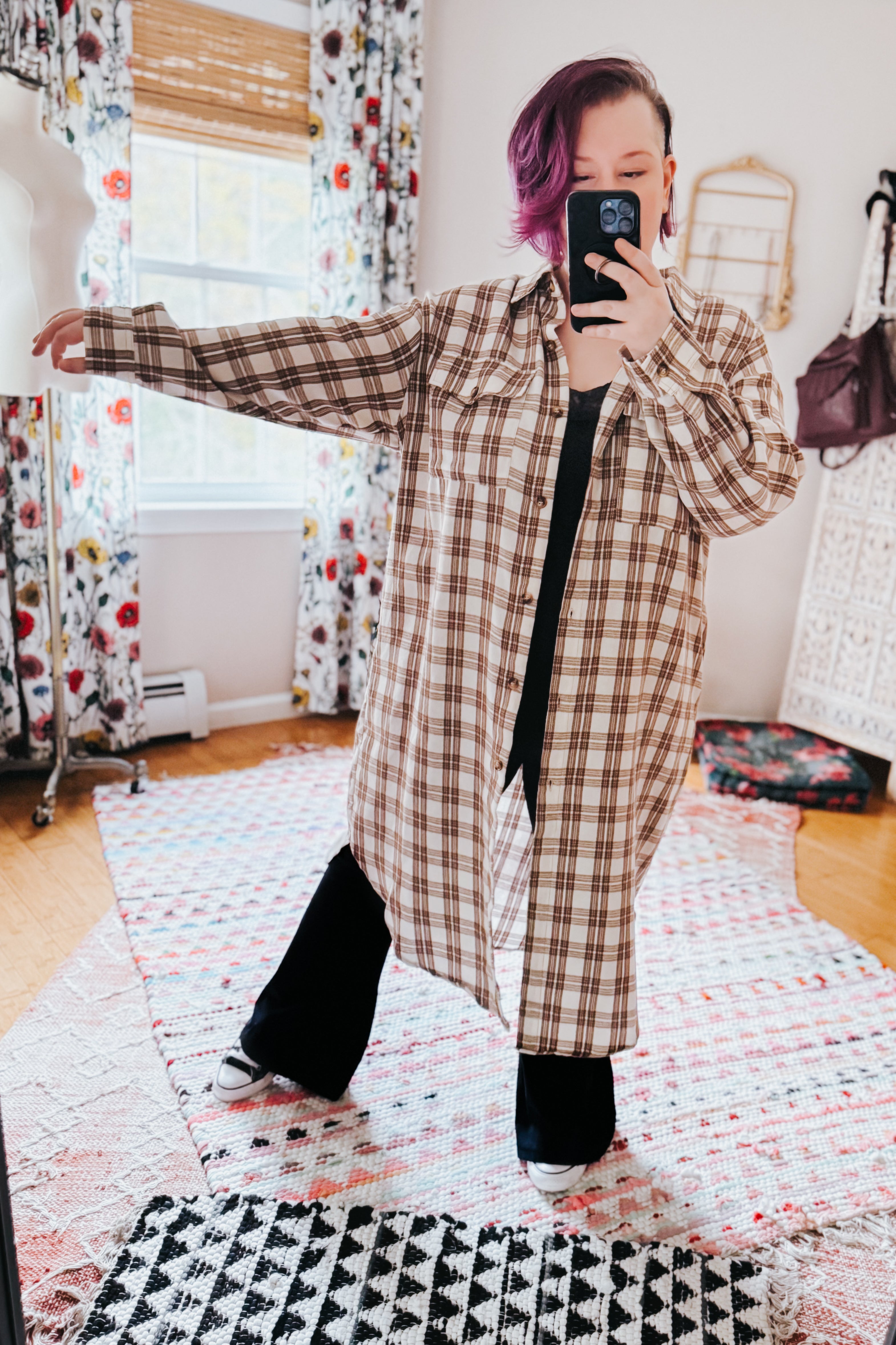 Playful in Plaid Button Down Cardigan Top • Mocha