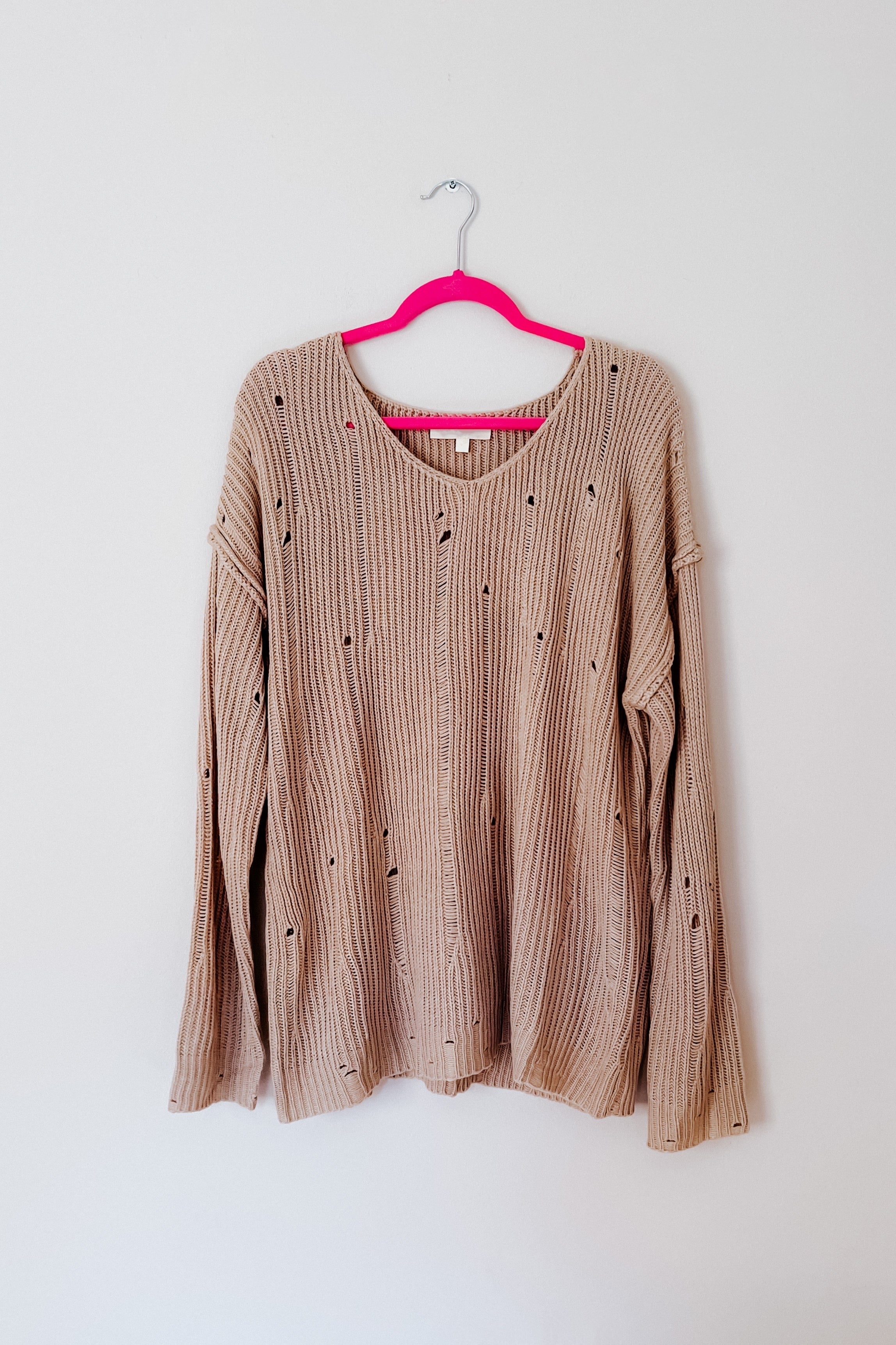 Comfy Day Distressed V Neck Sweater