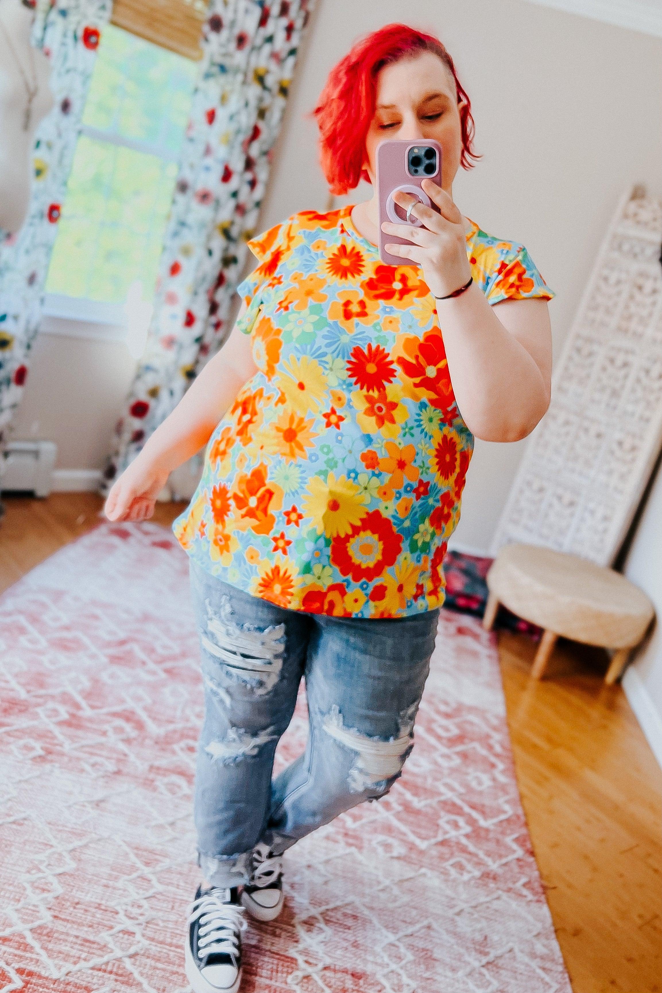 Perfect Day Floral Flutter Sleeve Top - Atomic Wildflower