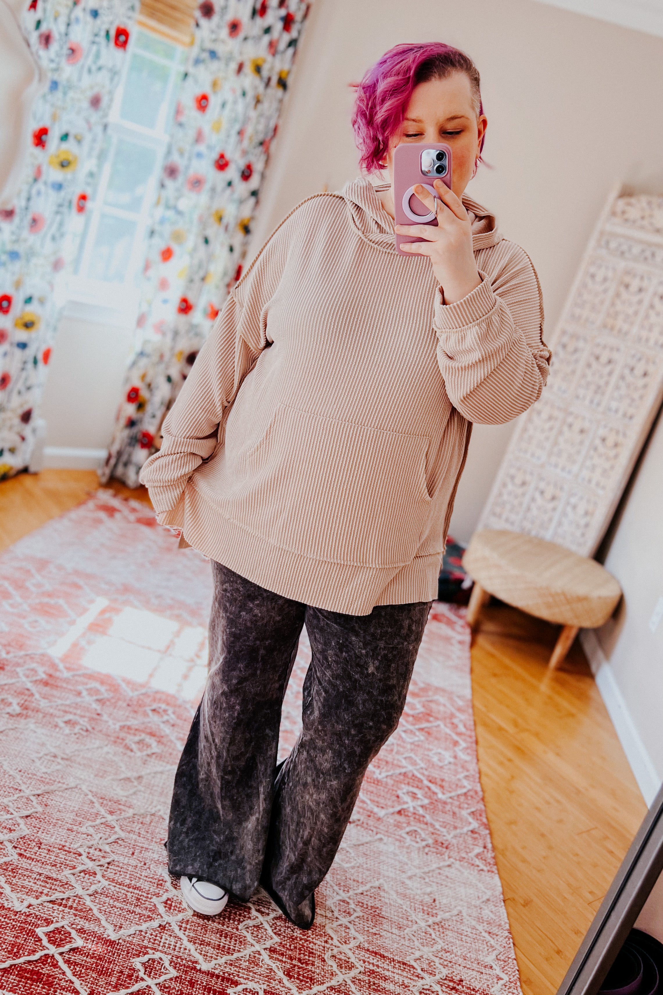 Cozy Up Mineral Wash Rib Knit Hoodie • Taupe