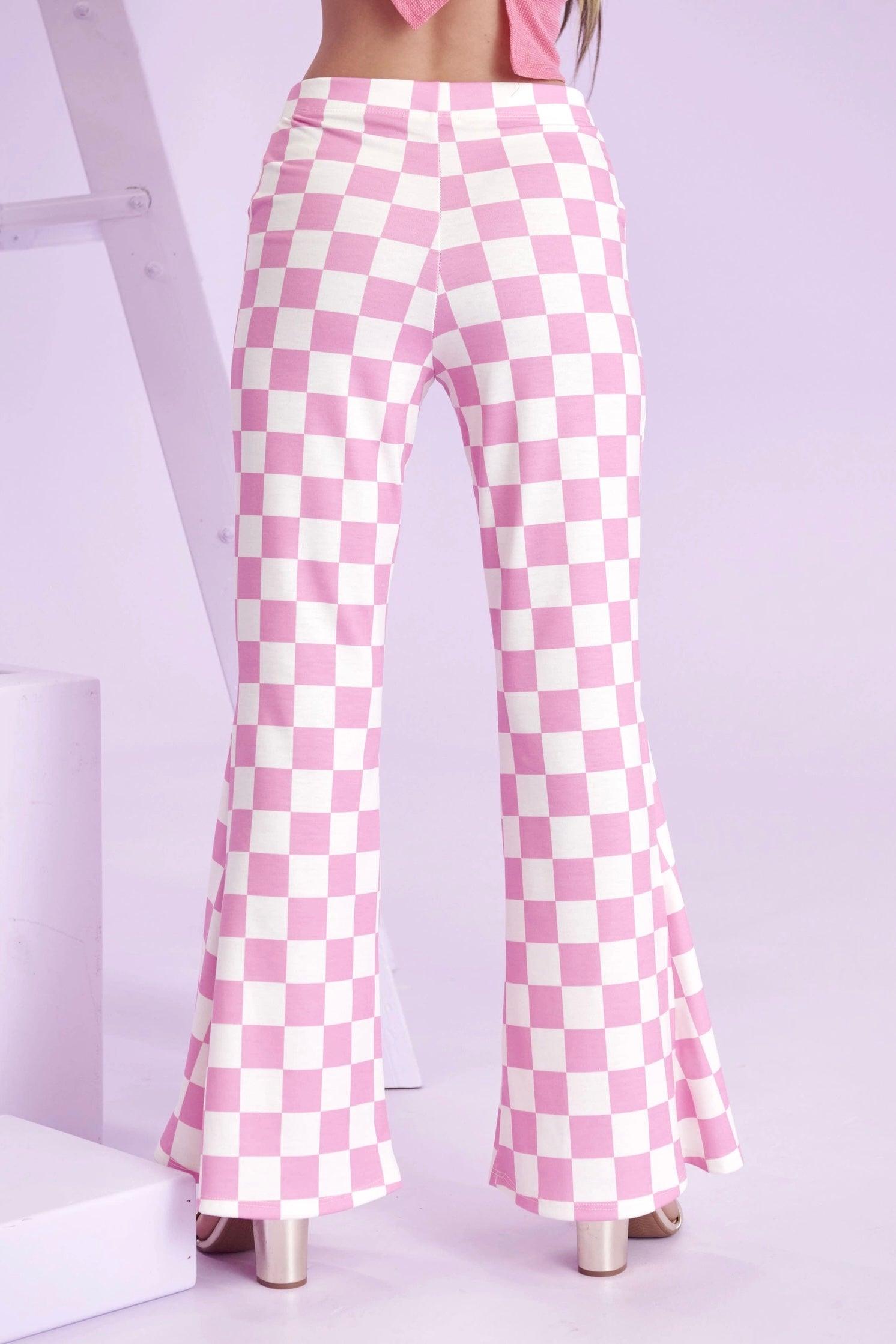 Fast As You Can Flared Pants • Pink & White - Atomic Wildflower