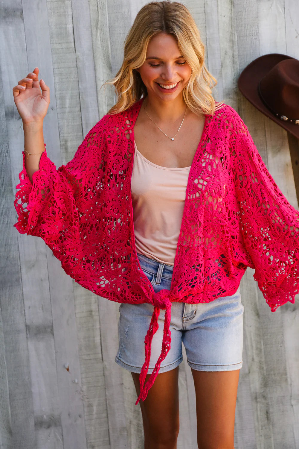 Nothing To Lose Crochet Front Tie Bell Sleeve Cardigan