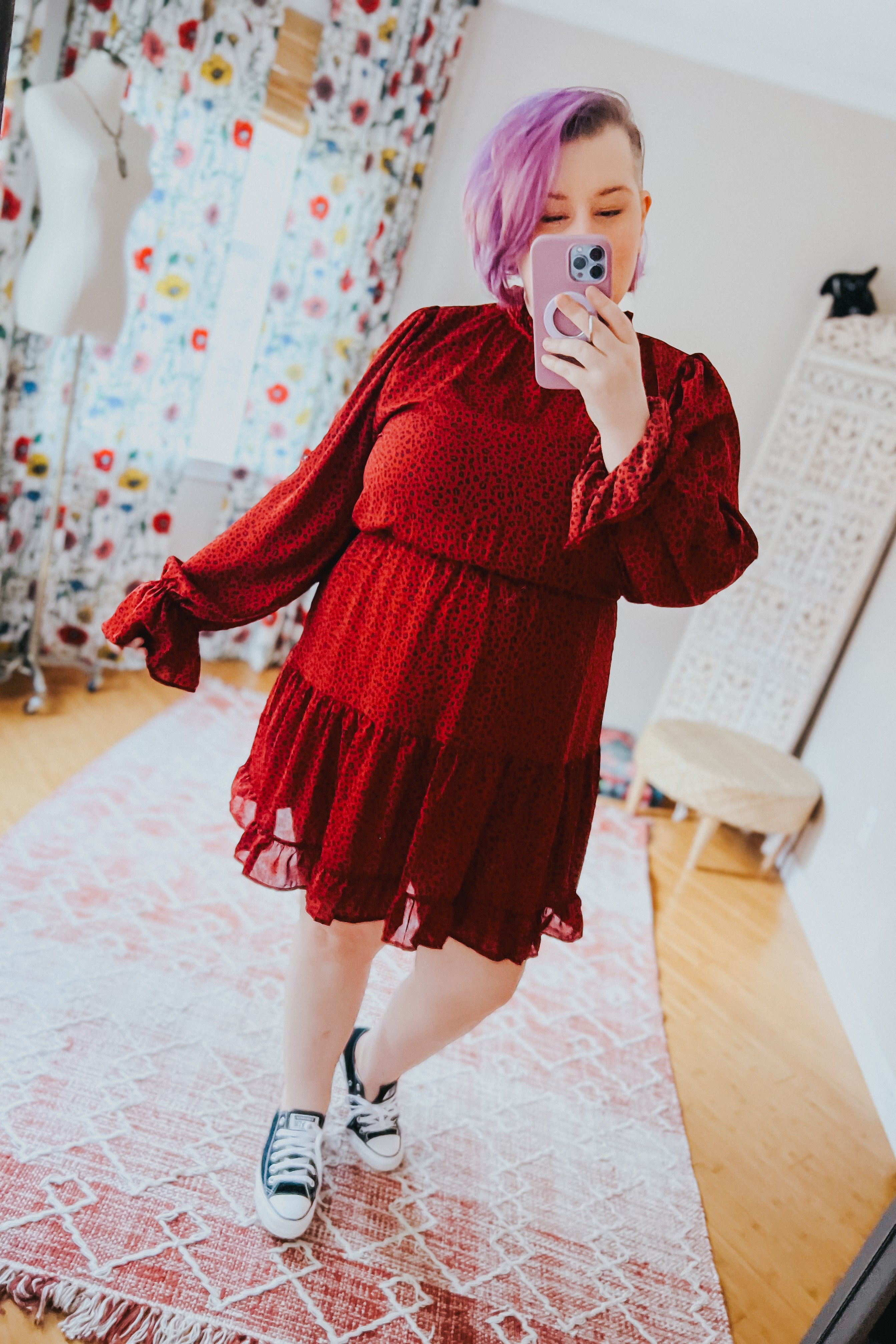 Simply Merry Animal Print Mock Neck Tiered Dress