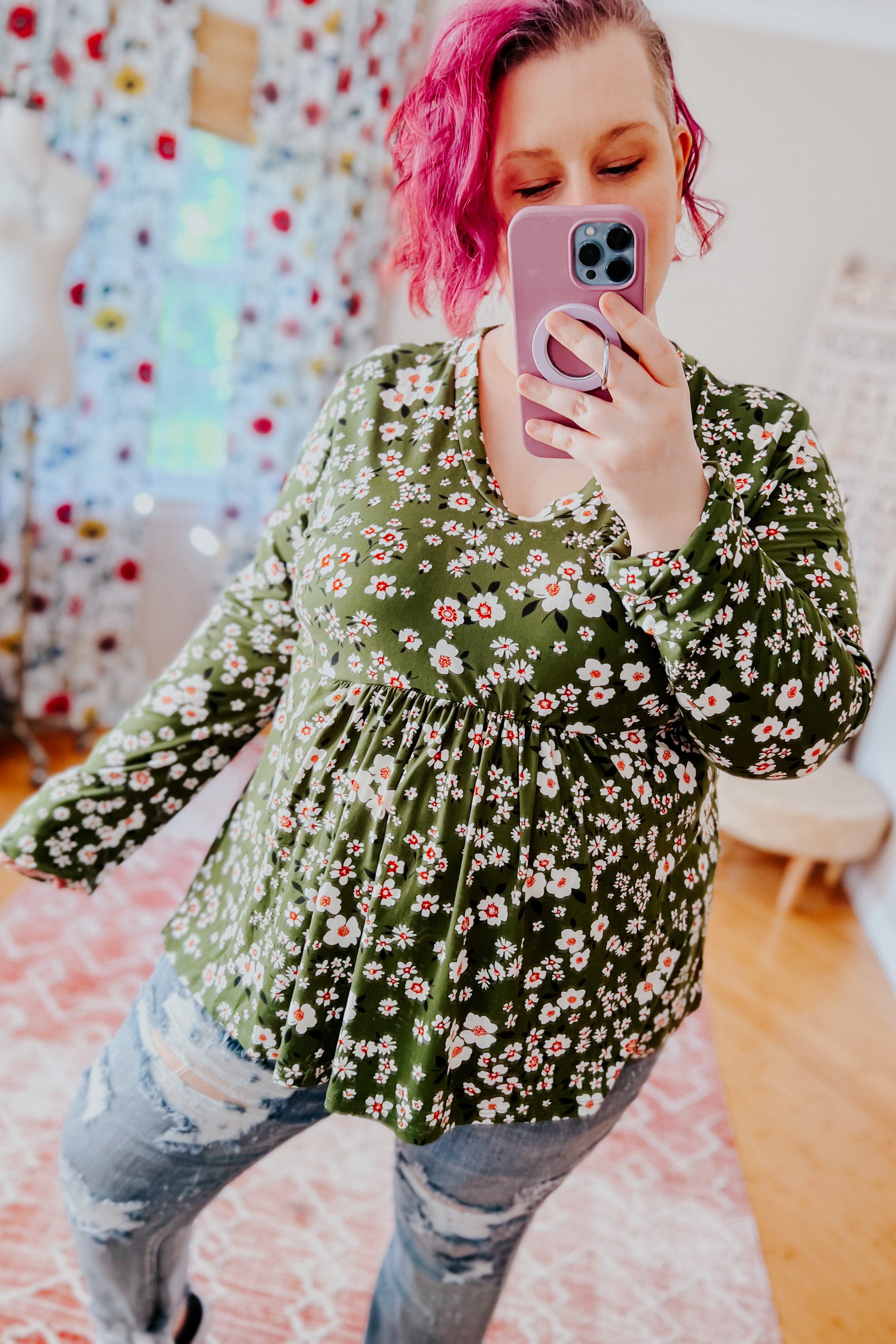 Picking Daisies Floral Print Babydoll Top